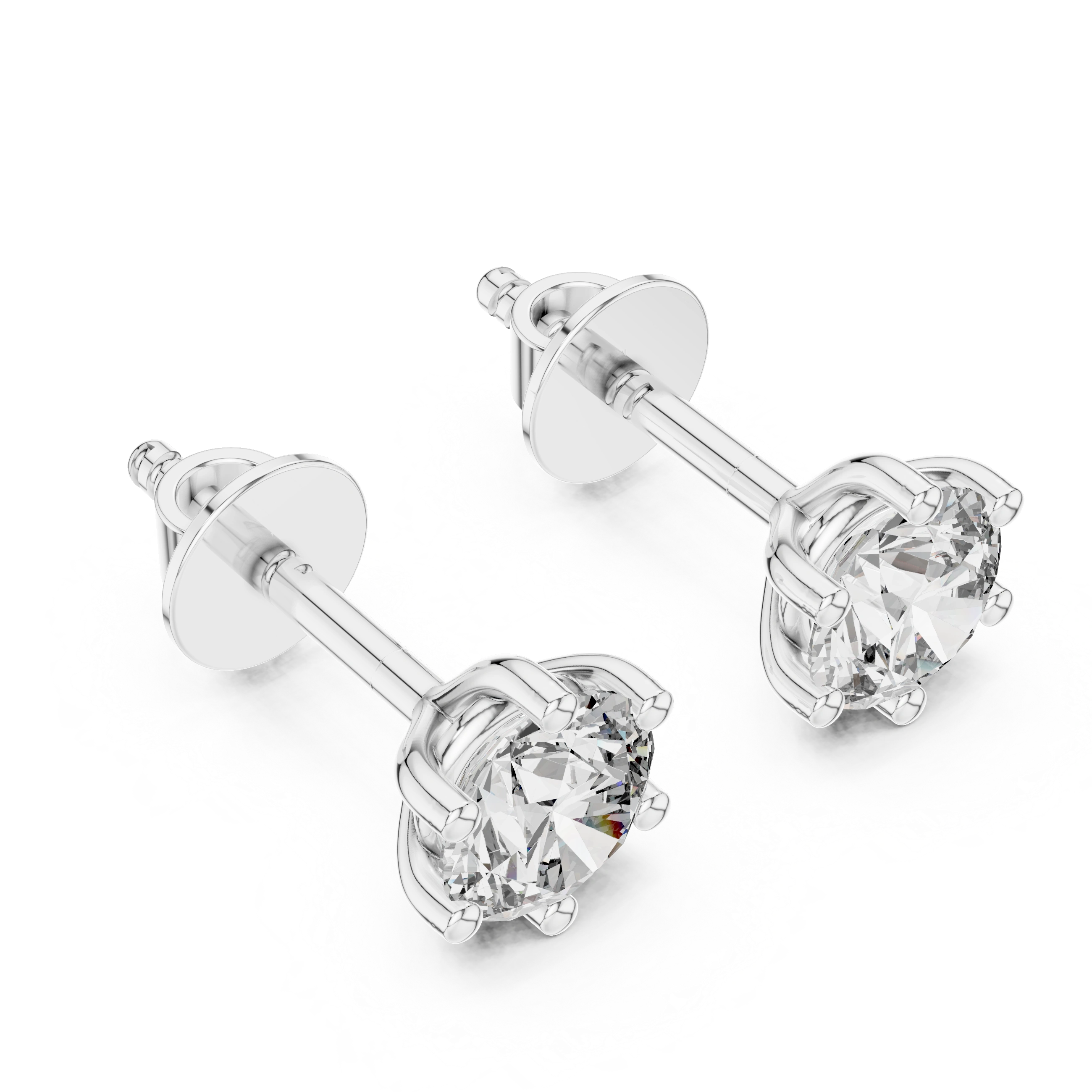Gold 1 Ct Round 6 Prong Lab Grown Diamond Stud Earrings