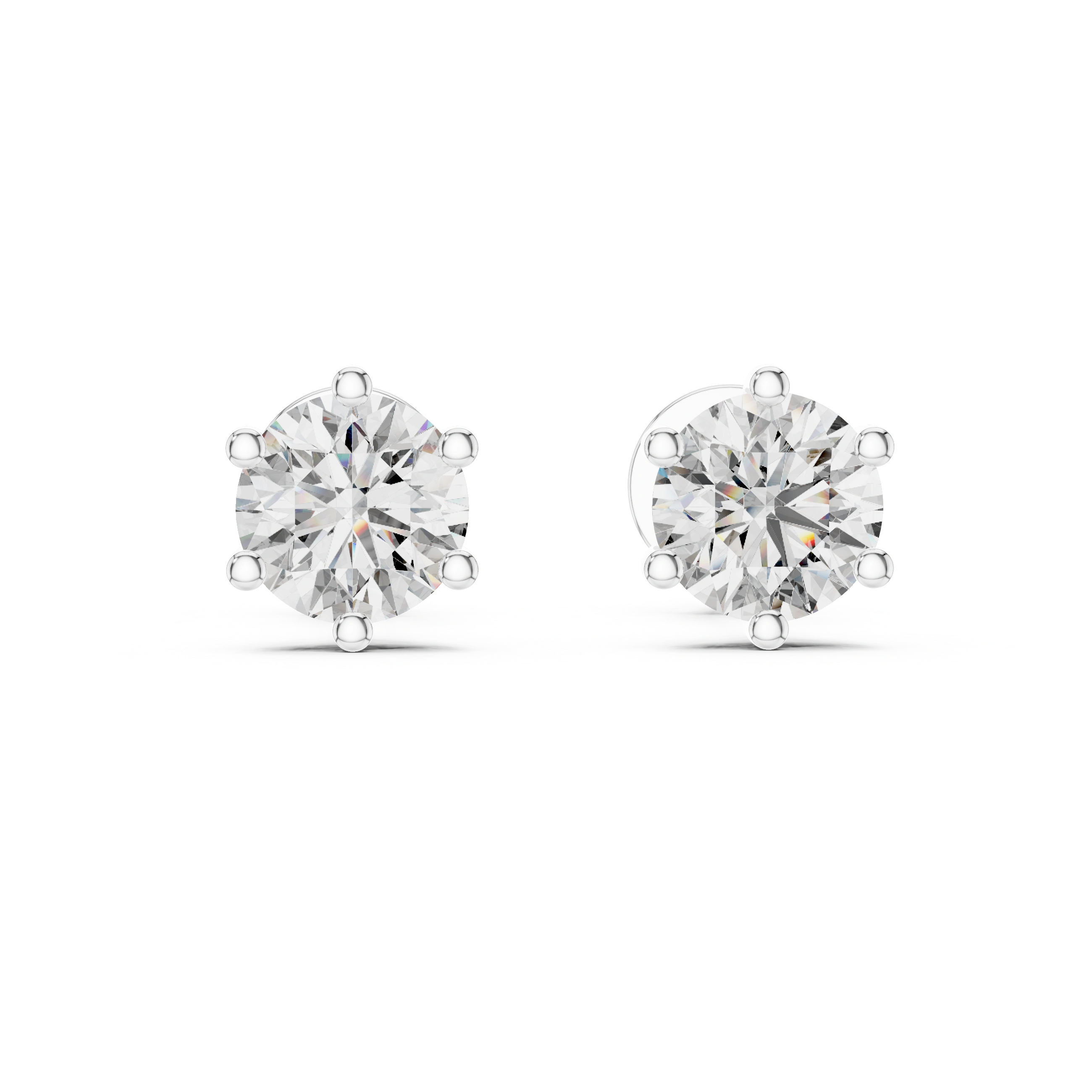 Gold 1 Ct Round 6 Prong Lab Grown Diamond Stud Earrings