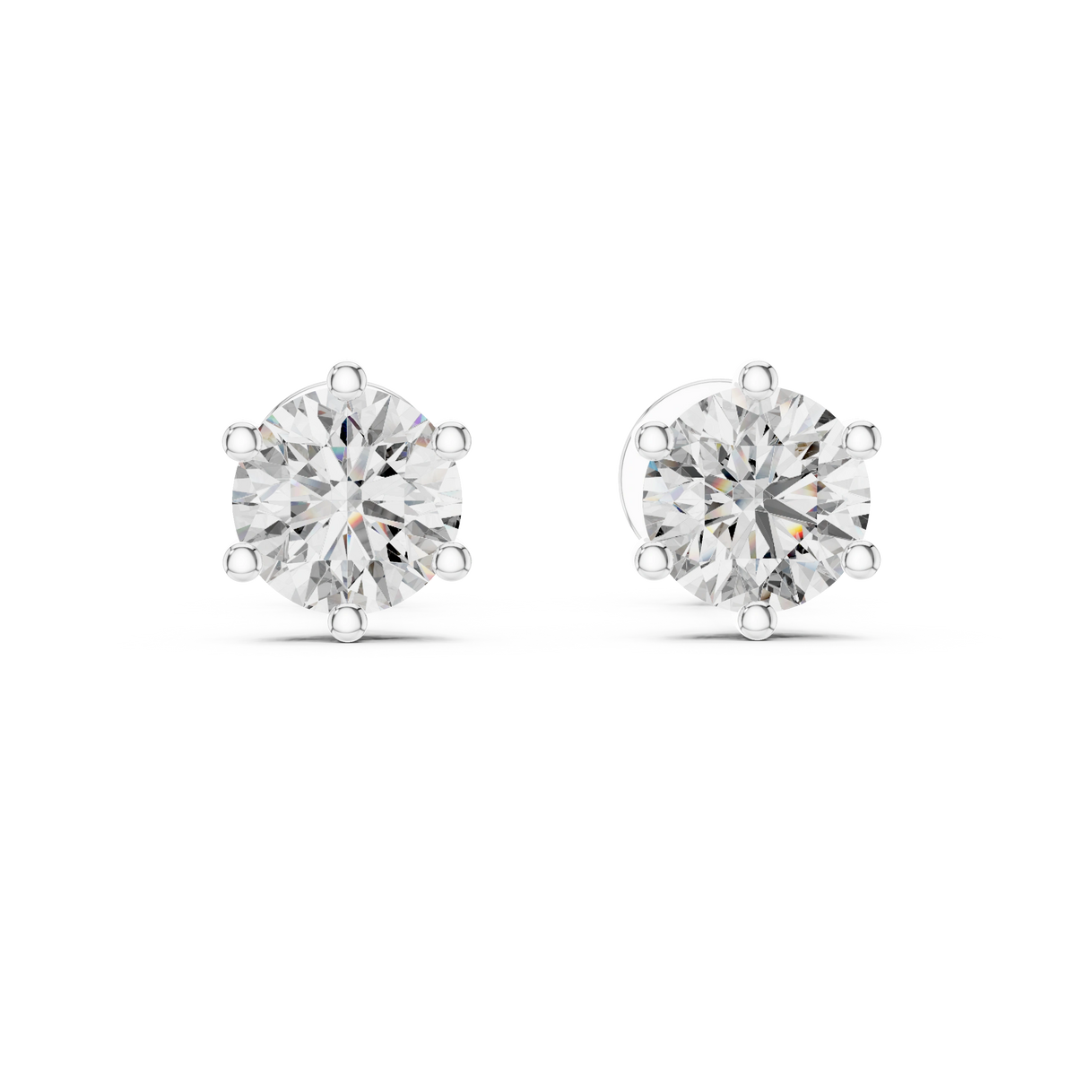 Gold 1 Ct Round 6 Prong Lab Grown Diamond Stud Earrings