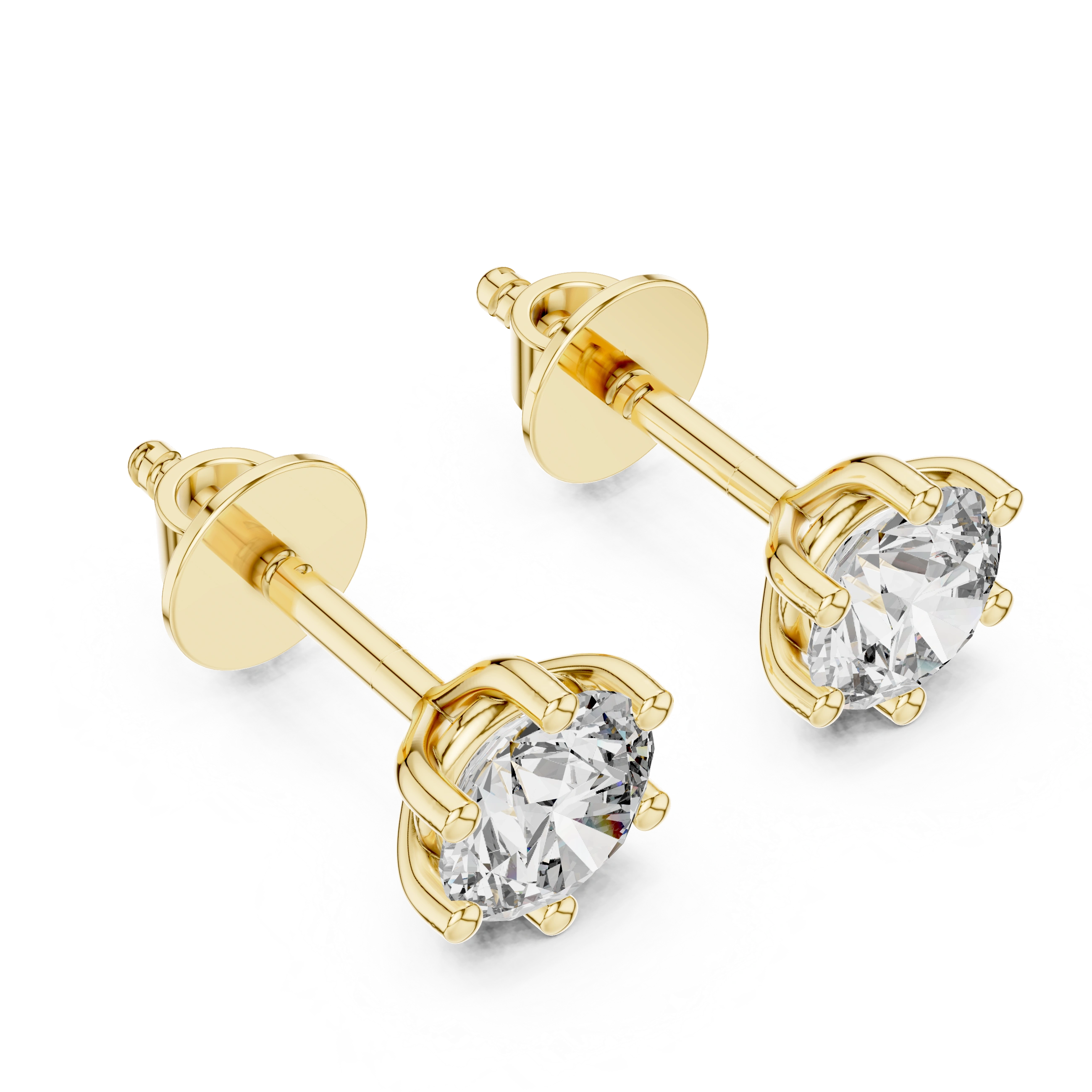 Gold 1 Ct Round 6 Prong Lab Grown Diamond Stud Earrings