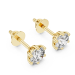 Gold 1 Ct Round 6 Prong Lab Grown Diamond Stud Earrings