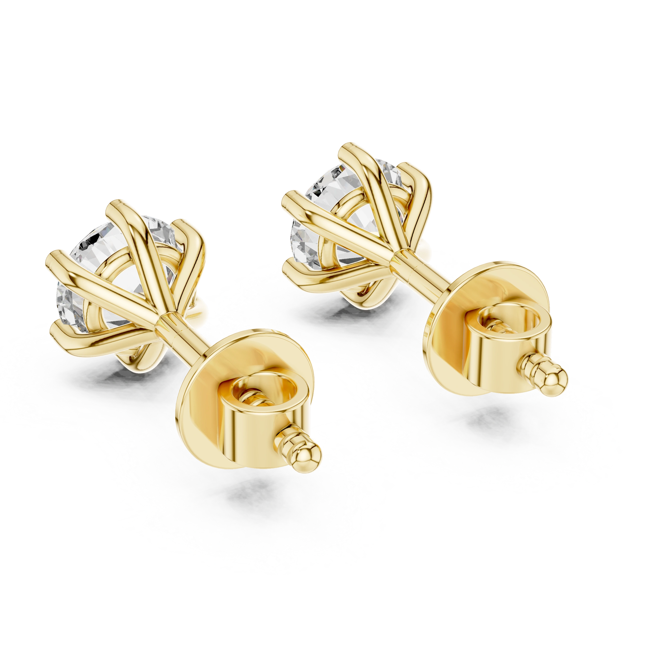 Gold 1 Ct Round 6 Prong Lab Grown Diamond Stud Earrings