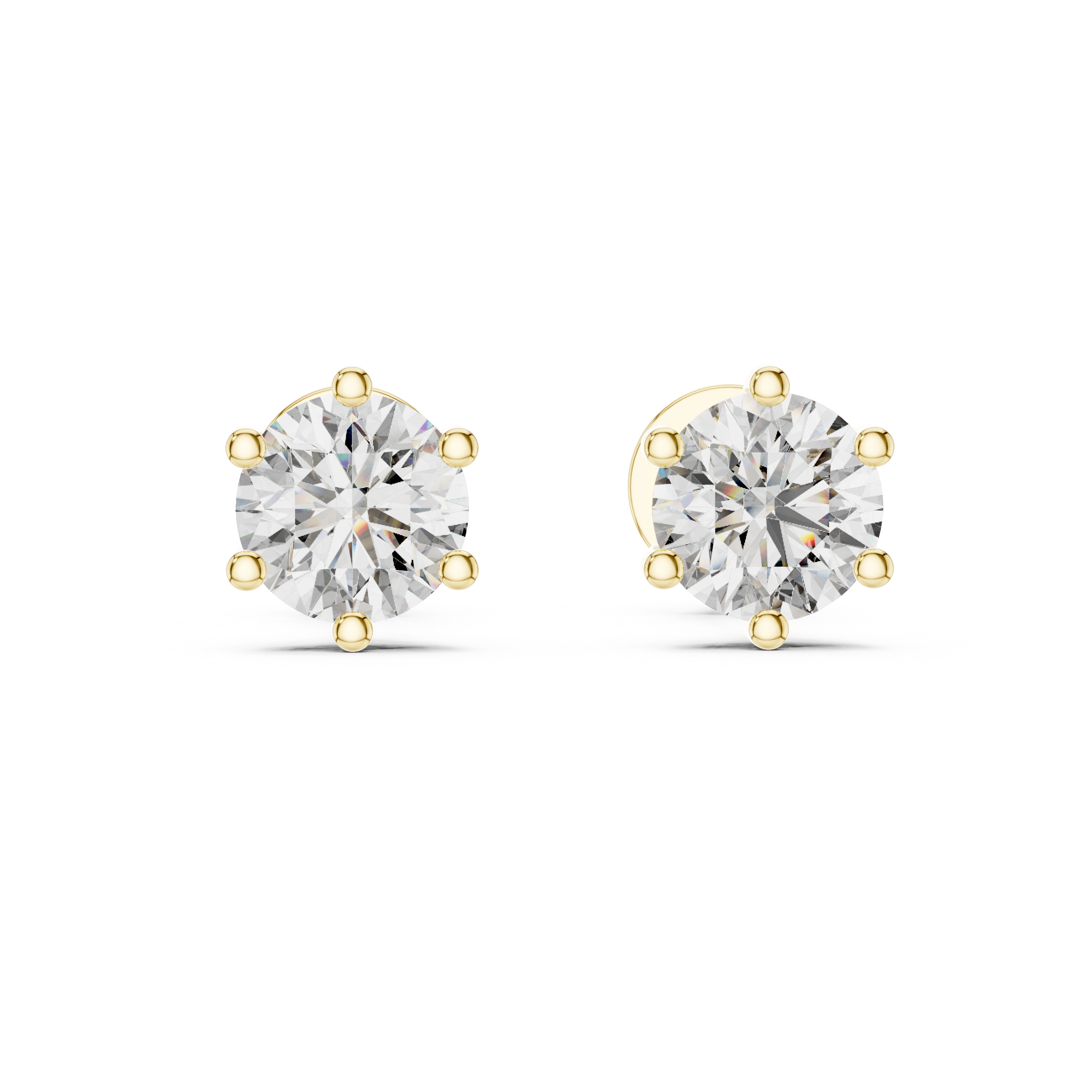 Gold 1 Ct Round 6 Prong Lab Grown Diamond Stud Earrings