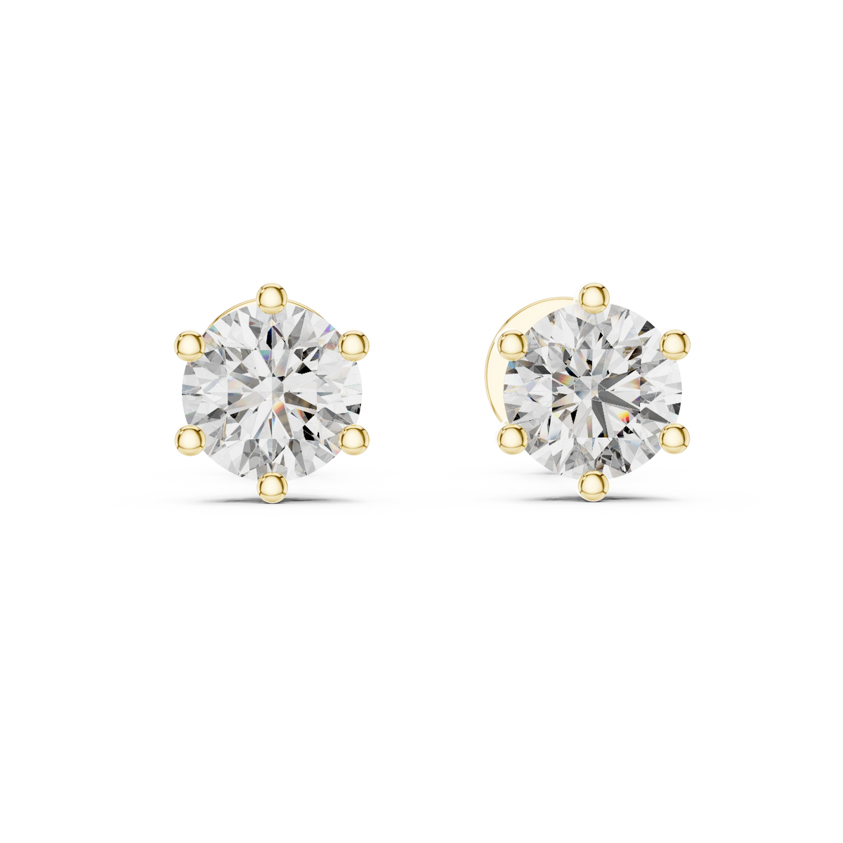 Gold 1 Ct Round 6 Prong Lab Grown Diamond Stud Earrings