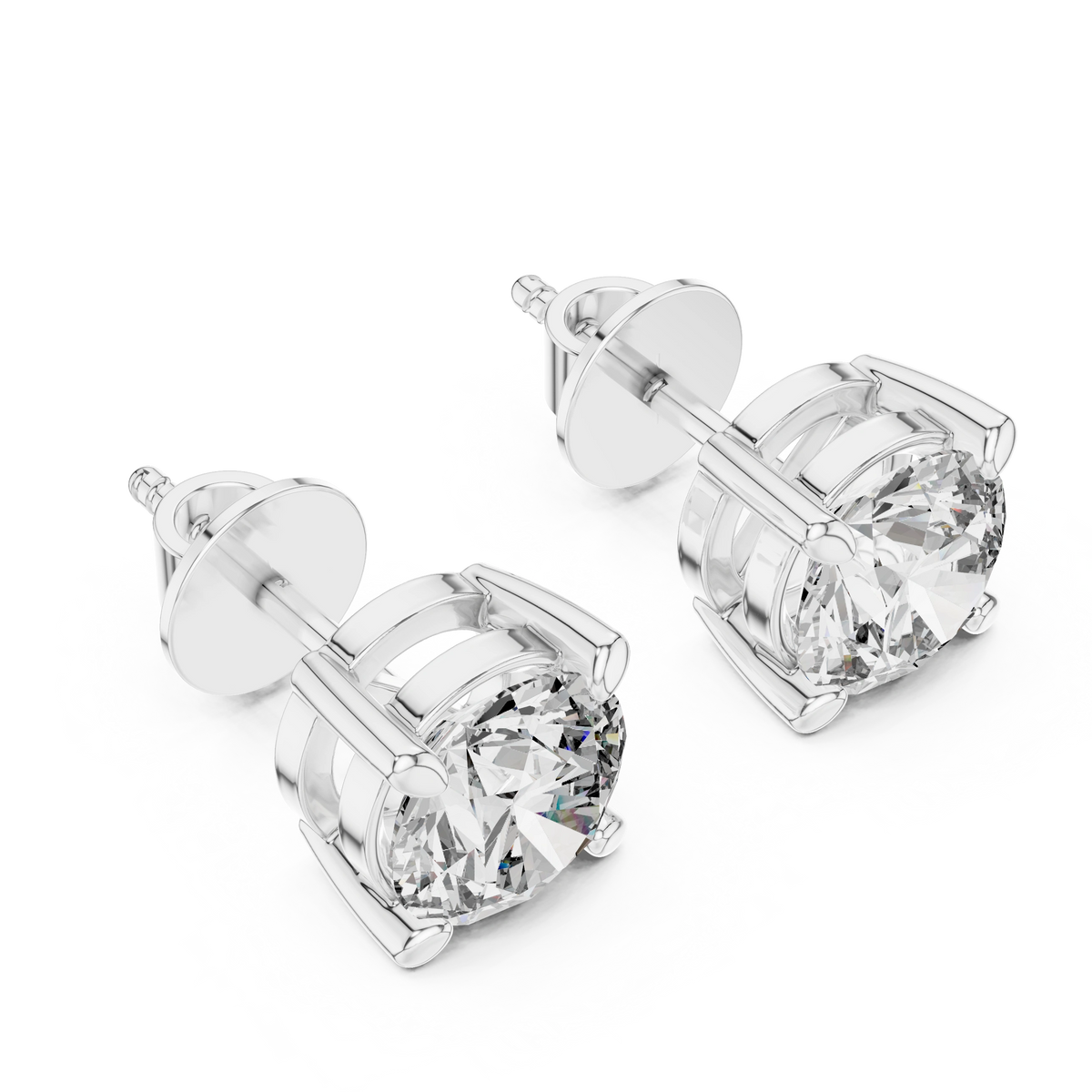 Gold 2 5Ct Round Classic Basket Lab Grown Diamond Stud Earrings