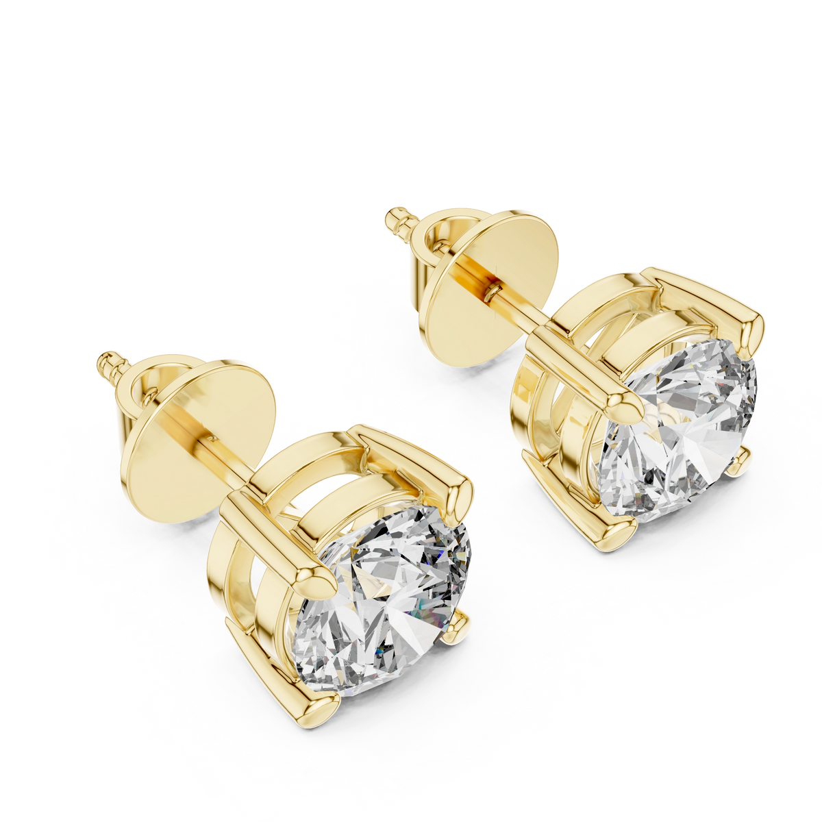 Gold 2 5Ct Round Classic Basket Lab Grown Diamond Stud Earrings