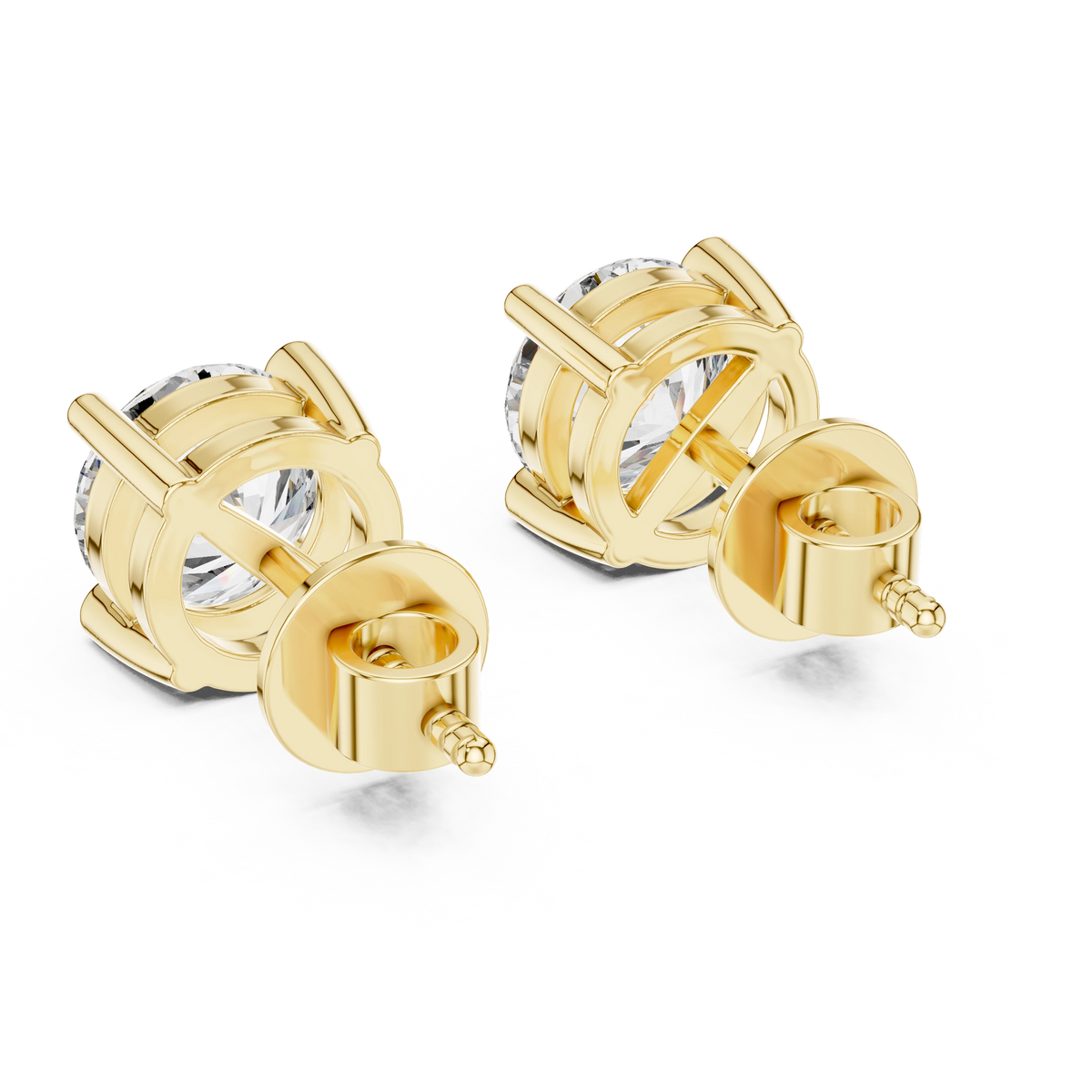 Gold 2 5Ct Round Classic Basket Lab Grown Diamond Stud Earrings