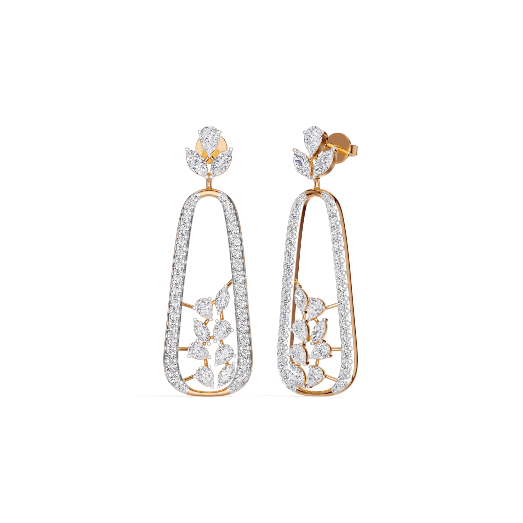 Rose Gold 3Ct Pave Drop Pear Lab Grown Diamond Qorex Earring