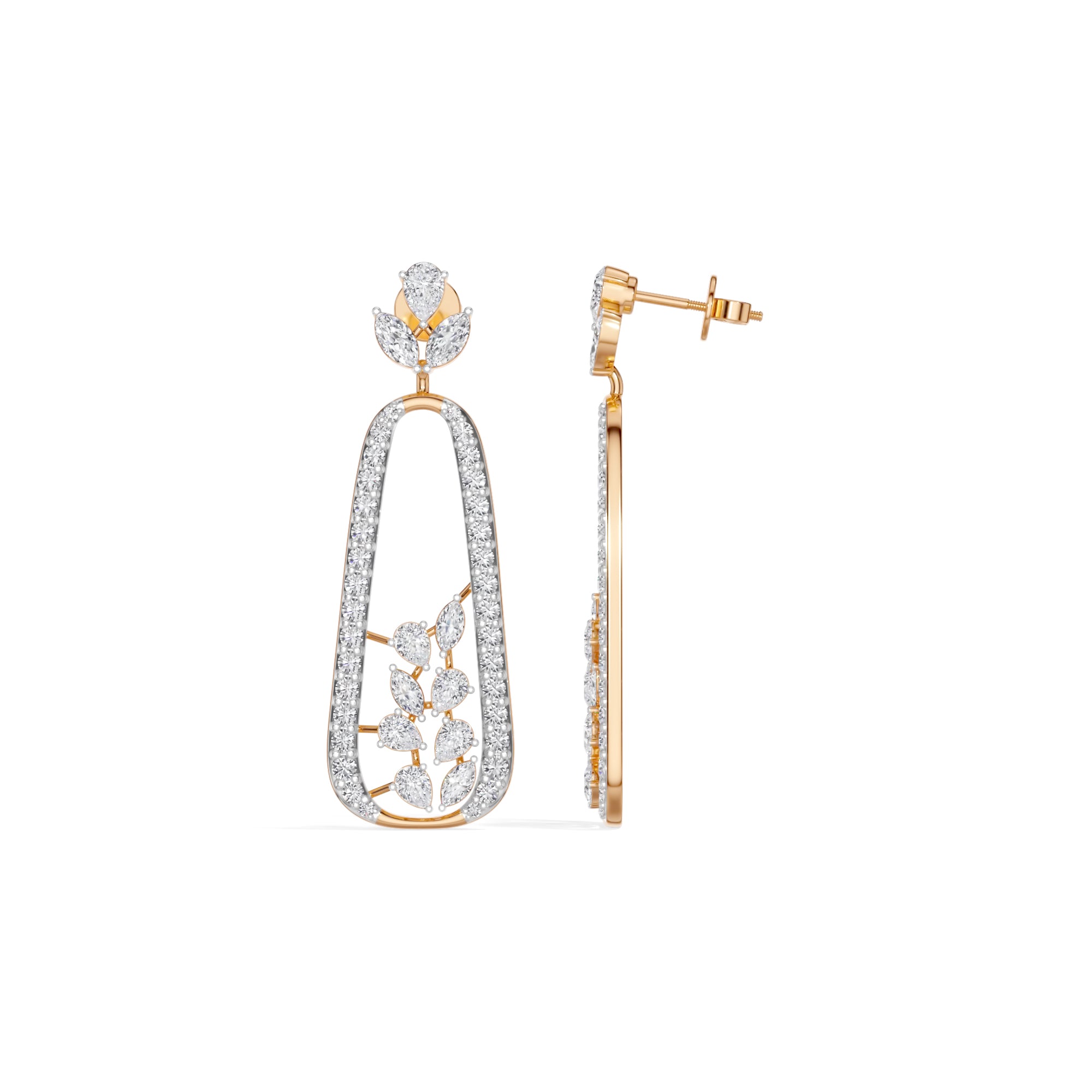 Rose Gold 3Ct Pave Drop Pear Lab Grown Diamond Qorex Earring