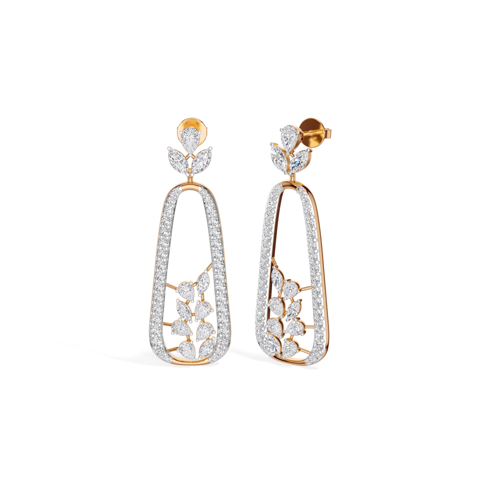 Rose Gold 3Ct Pave Drop Pear Lab Grown Diamond Qorex Earring