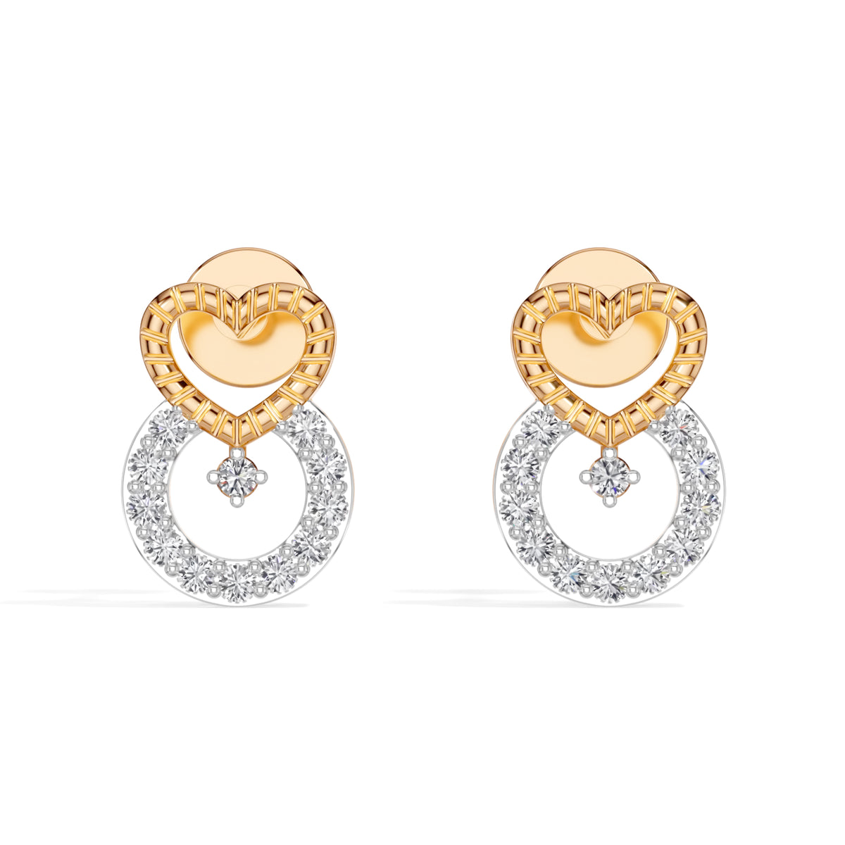 Rose Gold Pave Heart Round Lab Grown Diamond Kalyra Earring