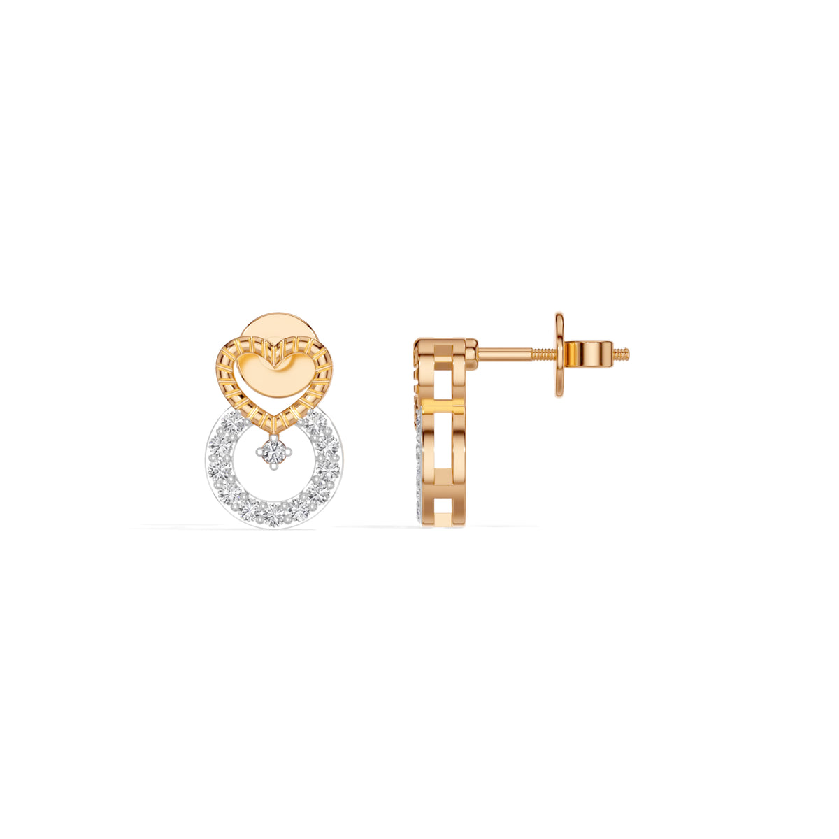 Rose Gold Pave Heart Round Lab Grown Diamond Kalyra Earring