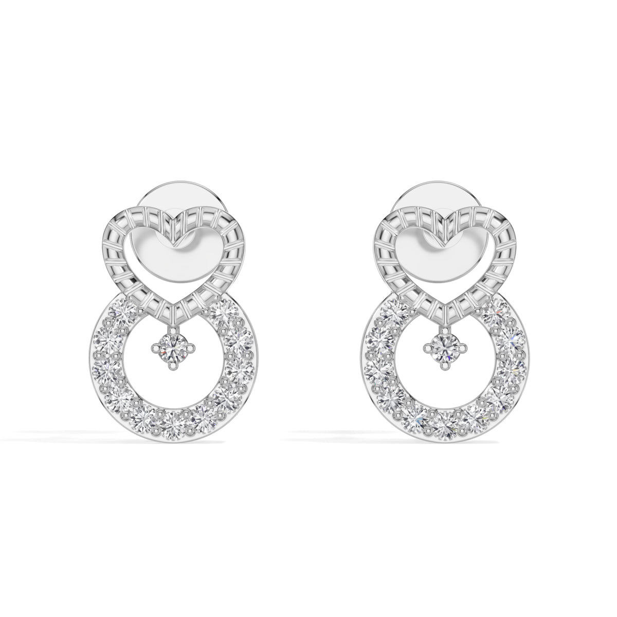 White Gold Pave Heart Round Lab Grown Diamond Kalyra Earring