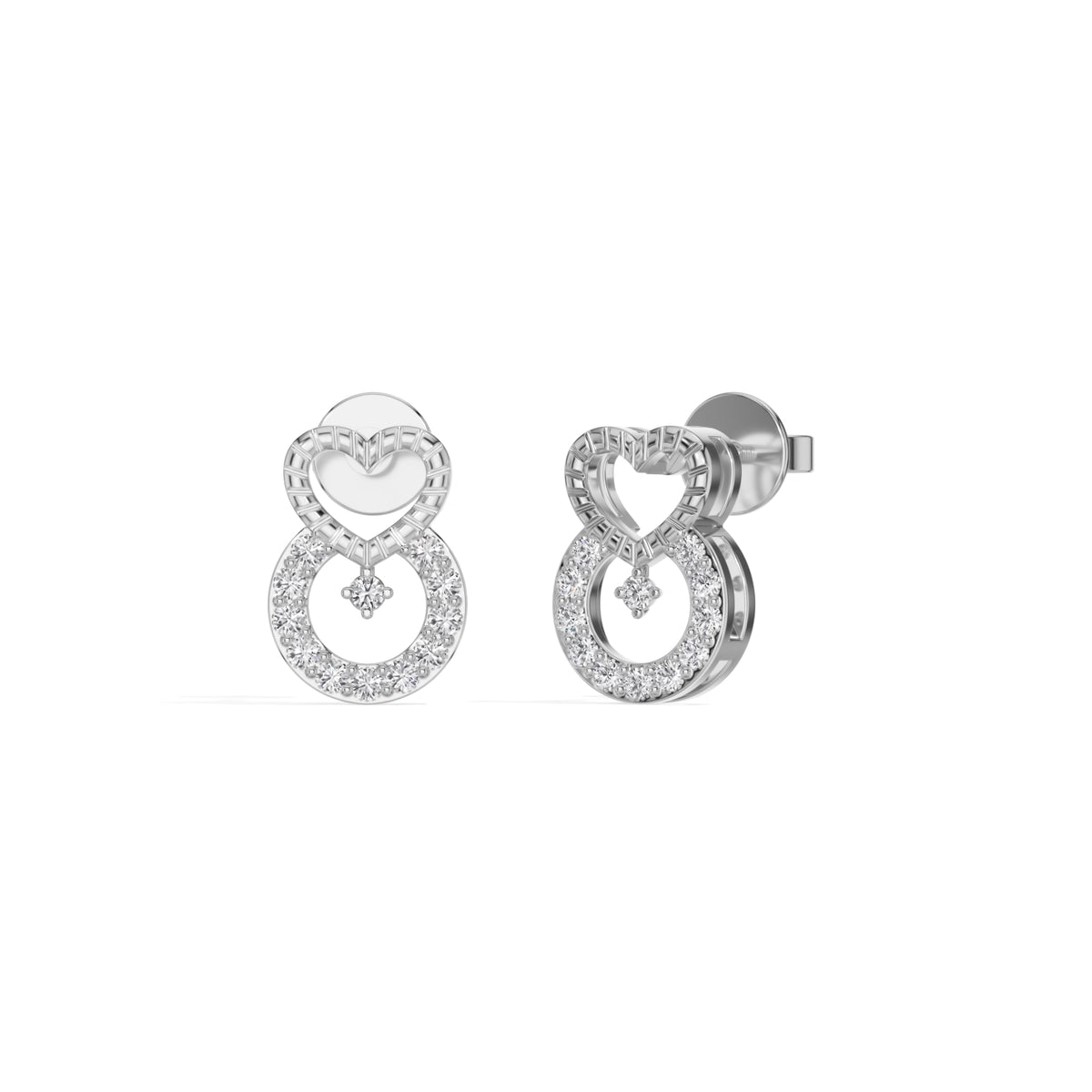 White Gold Pave Heart Round Lab Grown Diamond Kalyra Earring