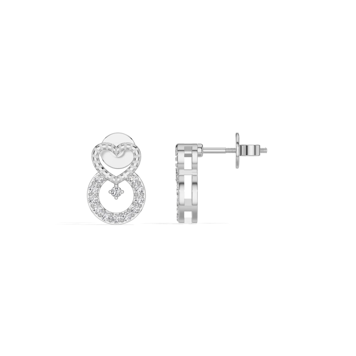 White Gold Pave Heart Round Lab Grown Diamond Kalyra Earring