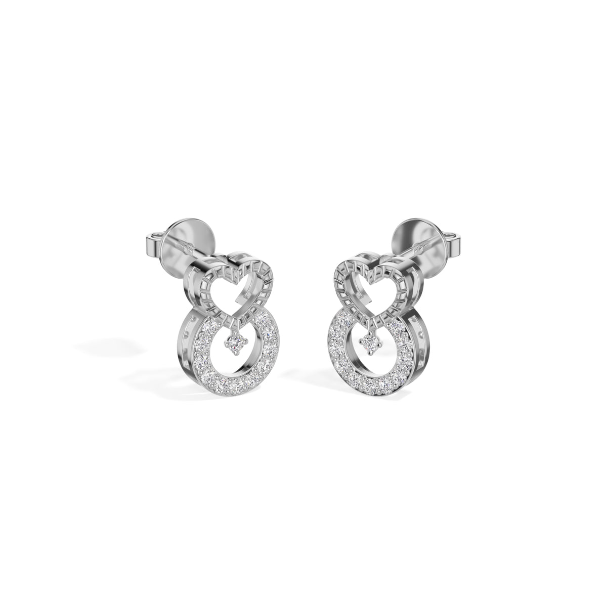 White Gold Pave Heart Round Lab Grown Diamond Kalyra Earring