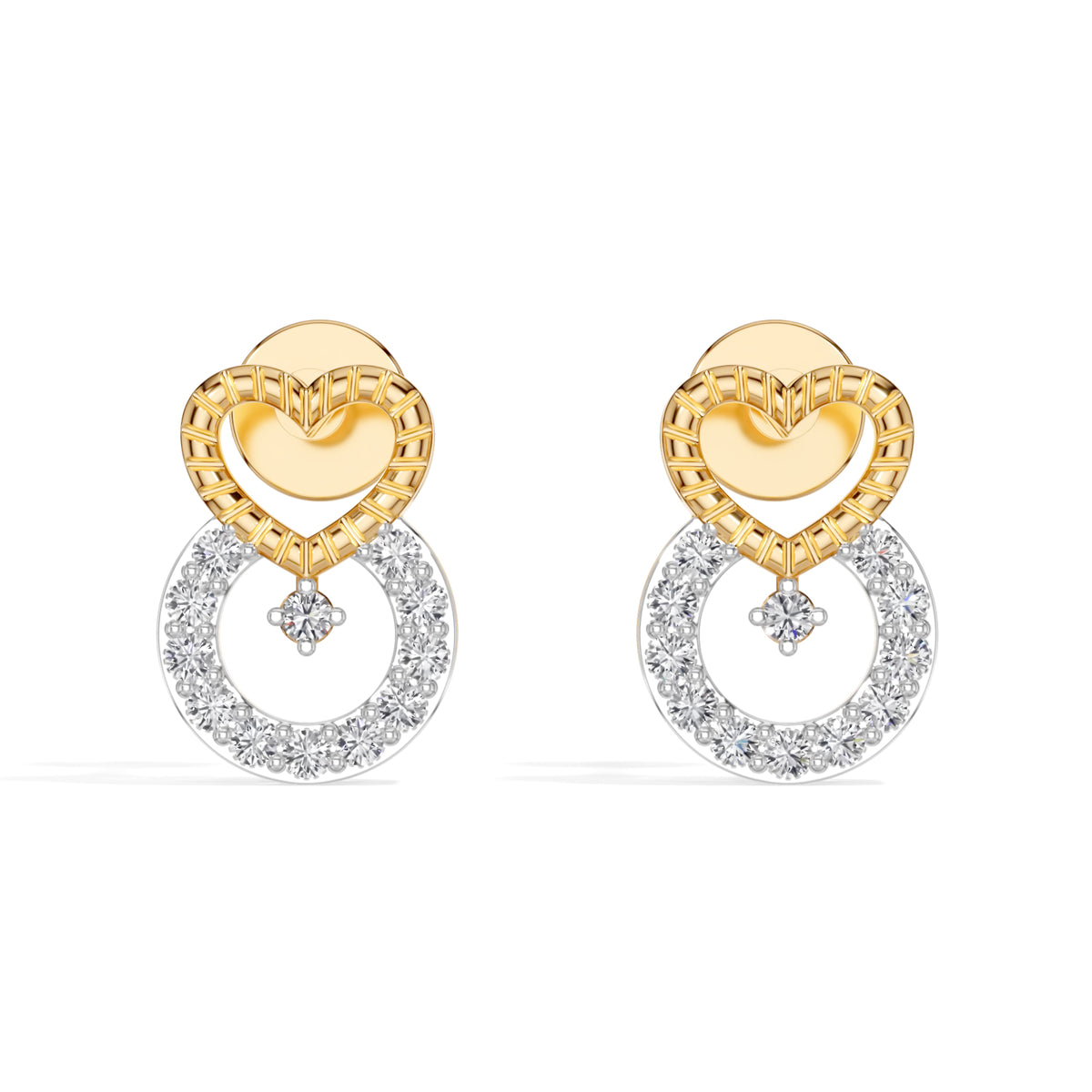 Yellow Gold Pave Heart Round Lab Grown Diamond Kalyra Earring