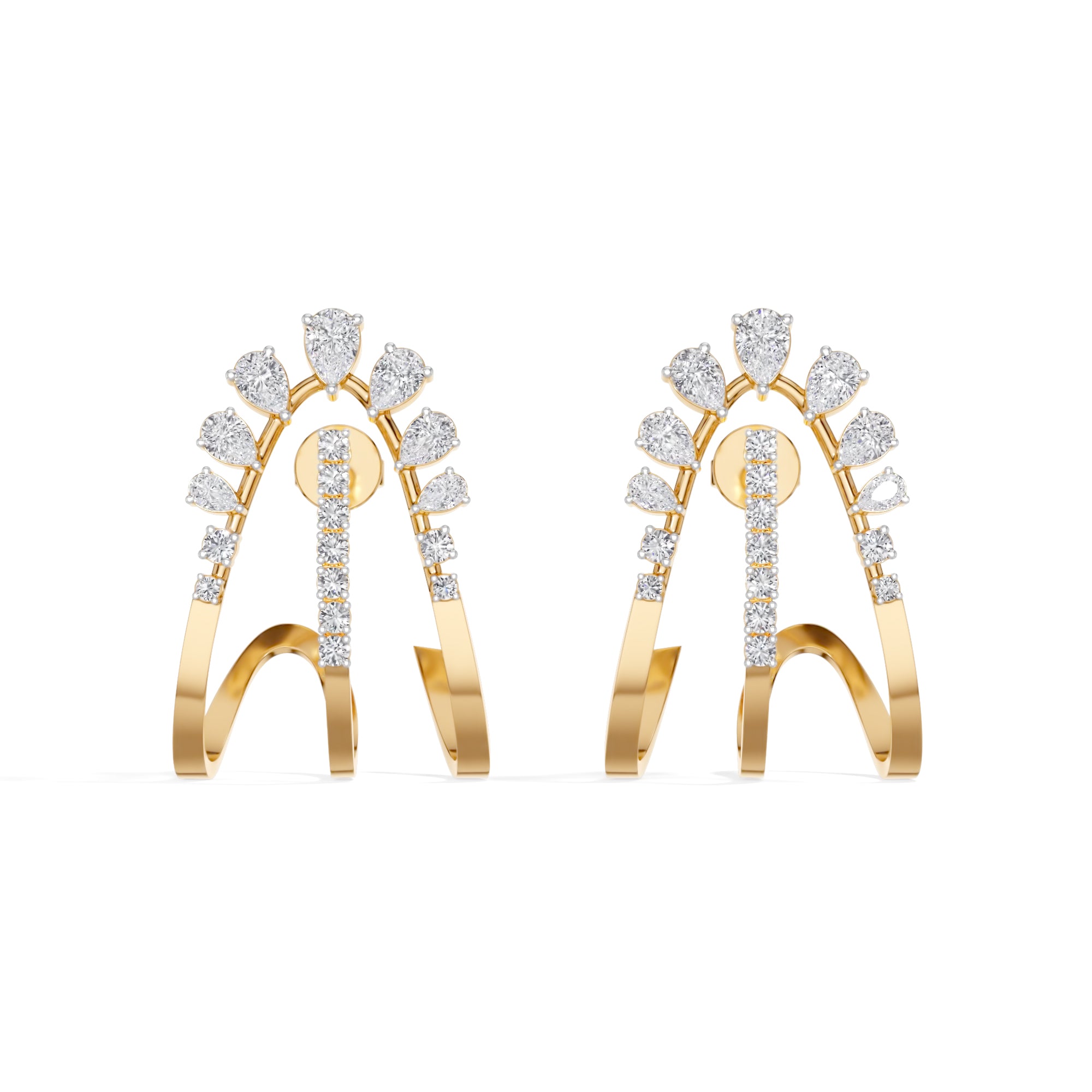 Yellow Gold 1 50Ct Pave Arc Pear Lab Grown Diamond Zelora Earring