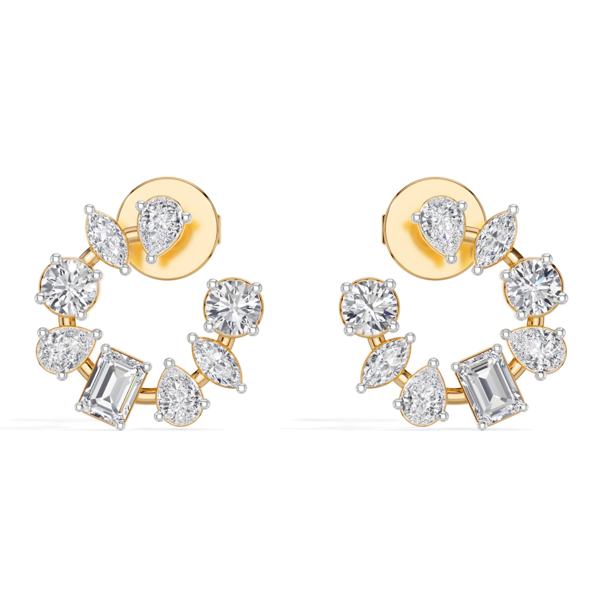 Yellow Gold Multi Shape Halo Marquise Lab Grown Diamond Avenor Earring