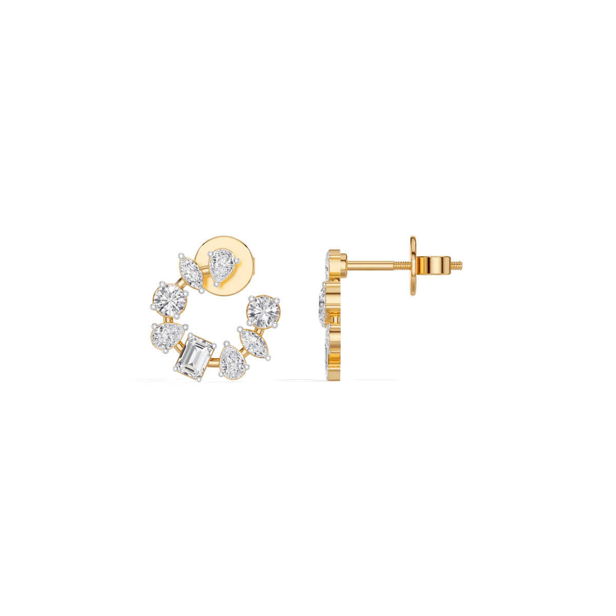 Yellow Gold Multi Shape Halo Marquise Lab Grown Diamond Avenor Earring