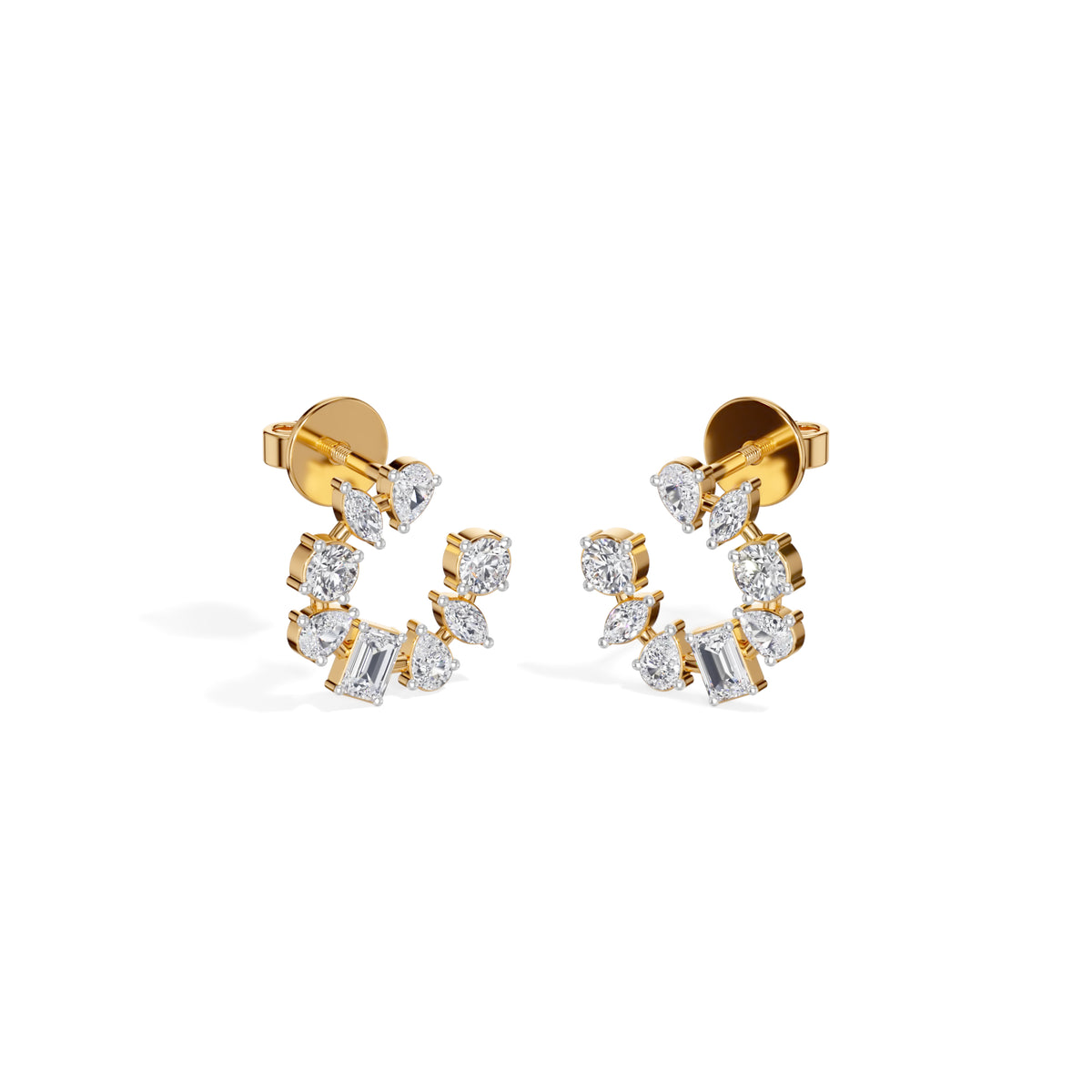 Yellow Gold Multi Shape Halo Marquise Lab Grown Diamond Avenor Earring