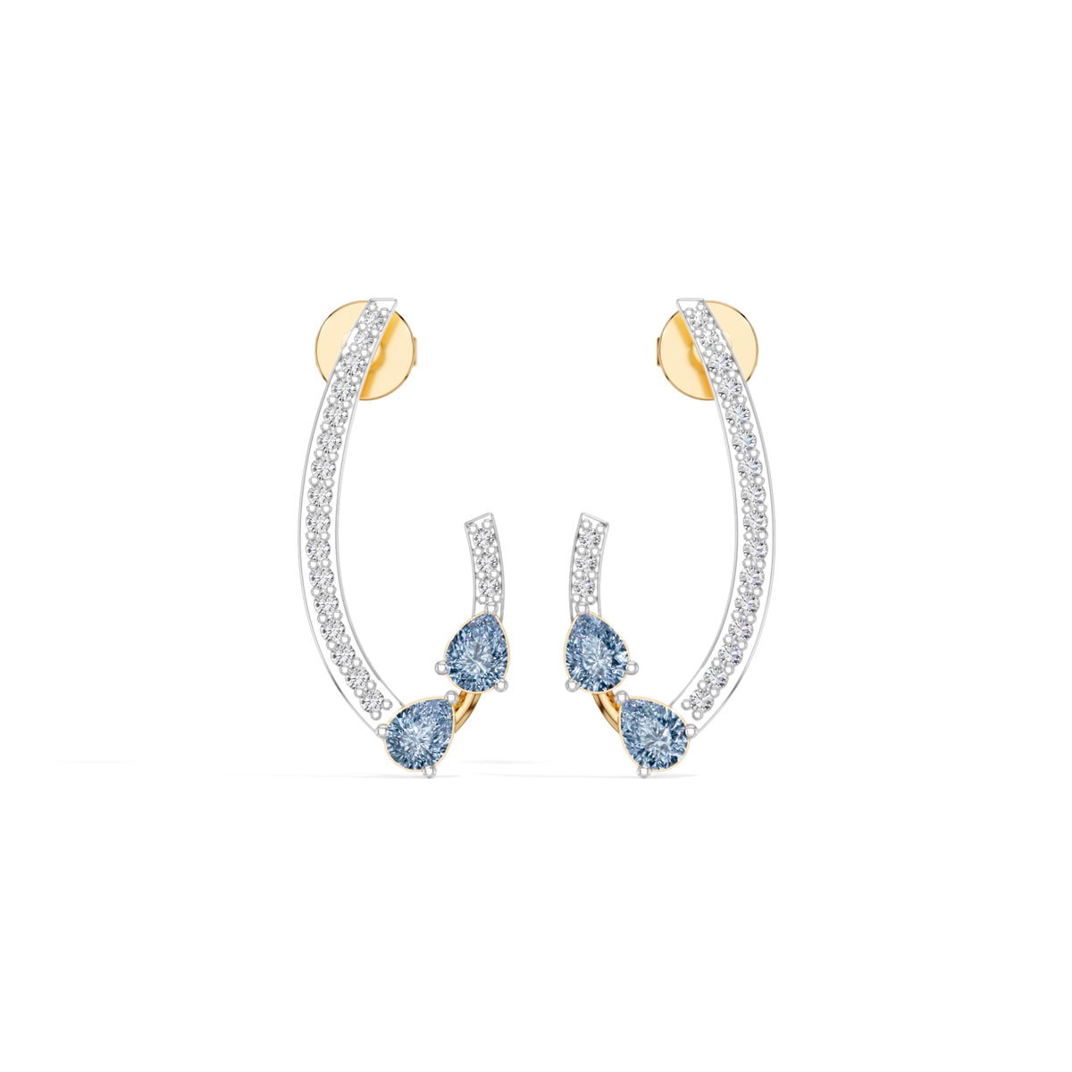 Yellow Gold 1Ct Pave Curve Pear Lab Grown Diamond Myvexa Earring