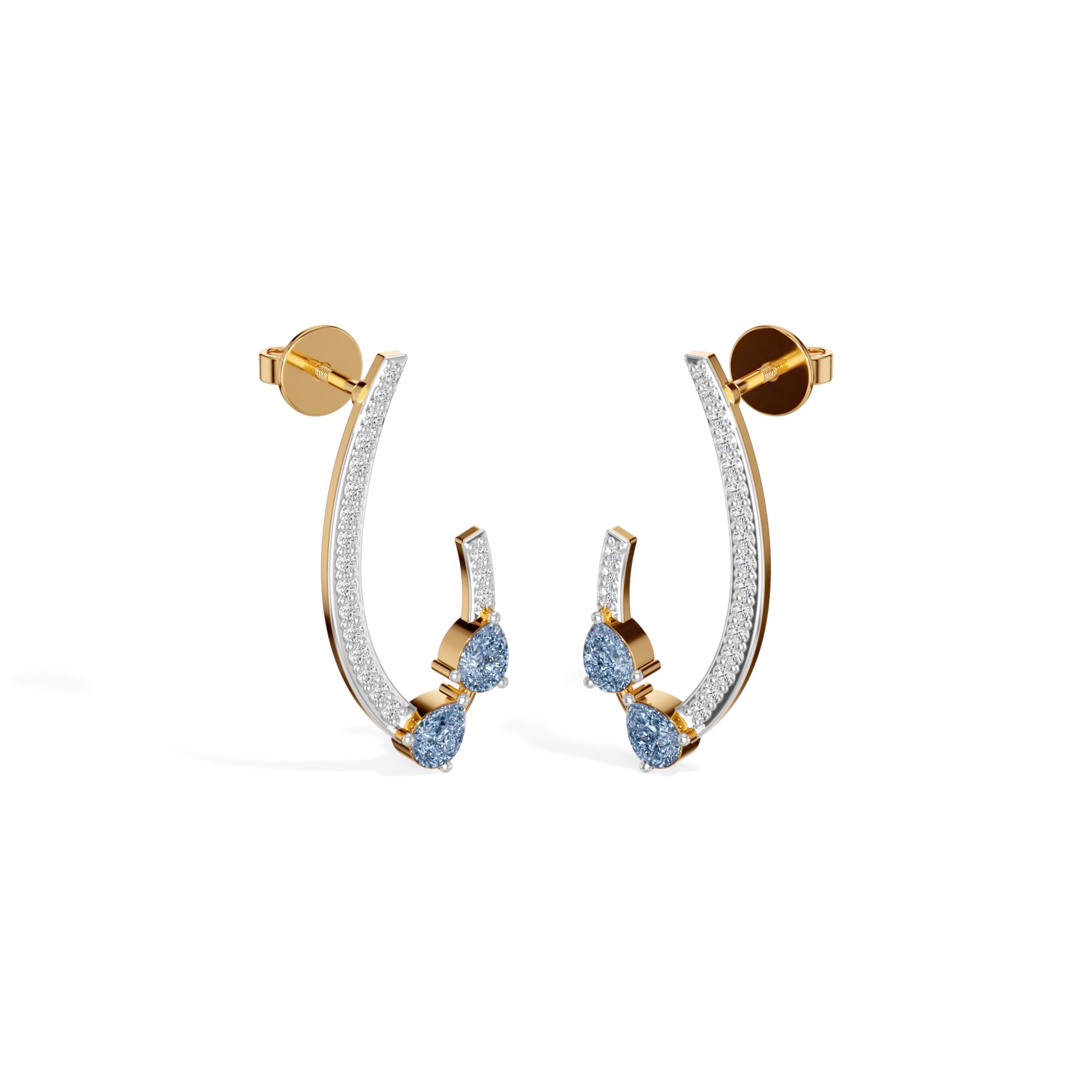 Yellow Gold 1Ct Pave Curve Pear Lab Grown Diamond Myvexa Earring