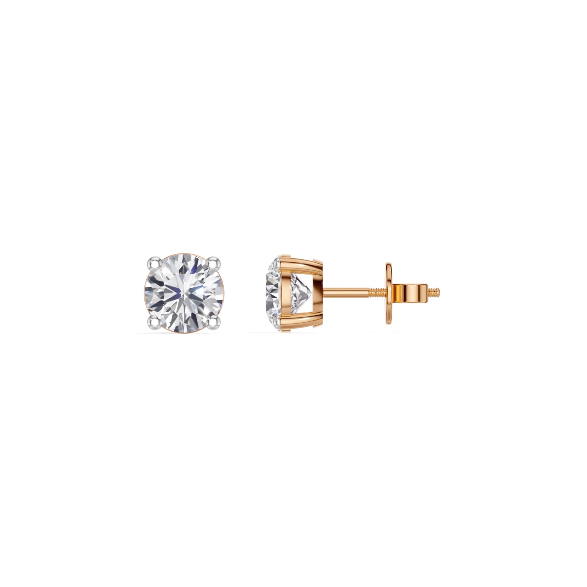 Rose Gold 1 50Ct Solitaire Stud Round Lab Grown Diamond Qyrelle Earring