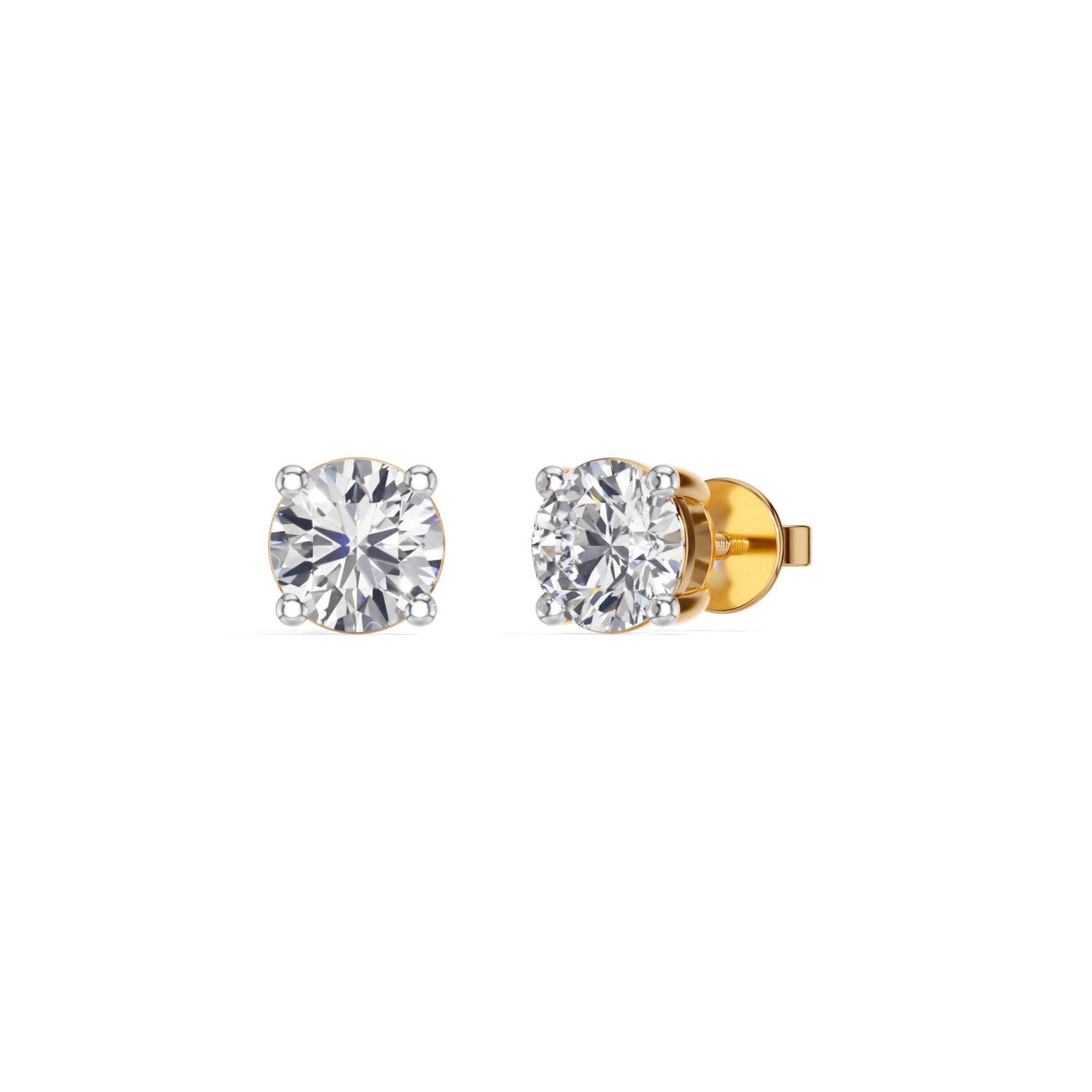 Yellow Gold 1 50Ct Solitaire Stud Round Lab Grown Diamond Qyrelle Earring