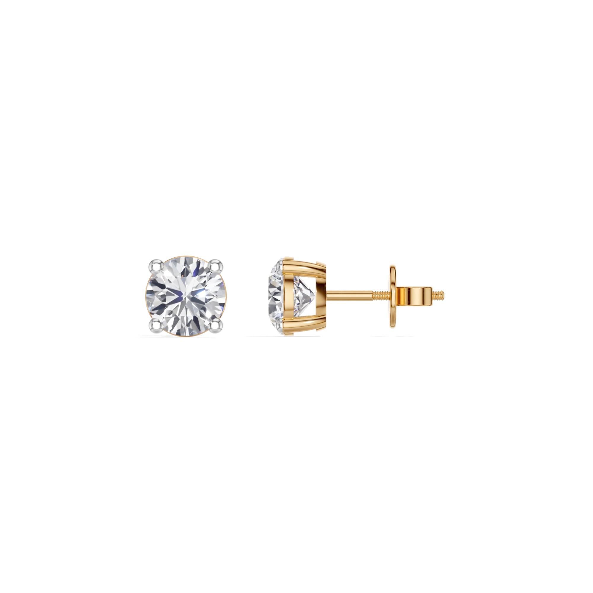 Yellow Gold 1 50Ct Solitaire Stud Round Lab Grown Diamond Qyrelle Earring