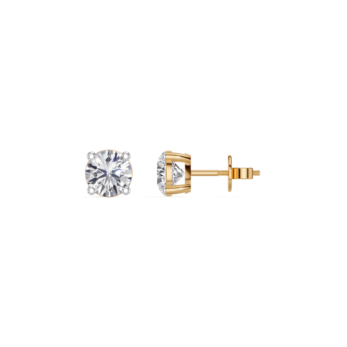 Yellow Gold 1 50Ct Solitaire Stud Round Lab Grown Diamond Qyrelle Earring