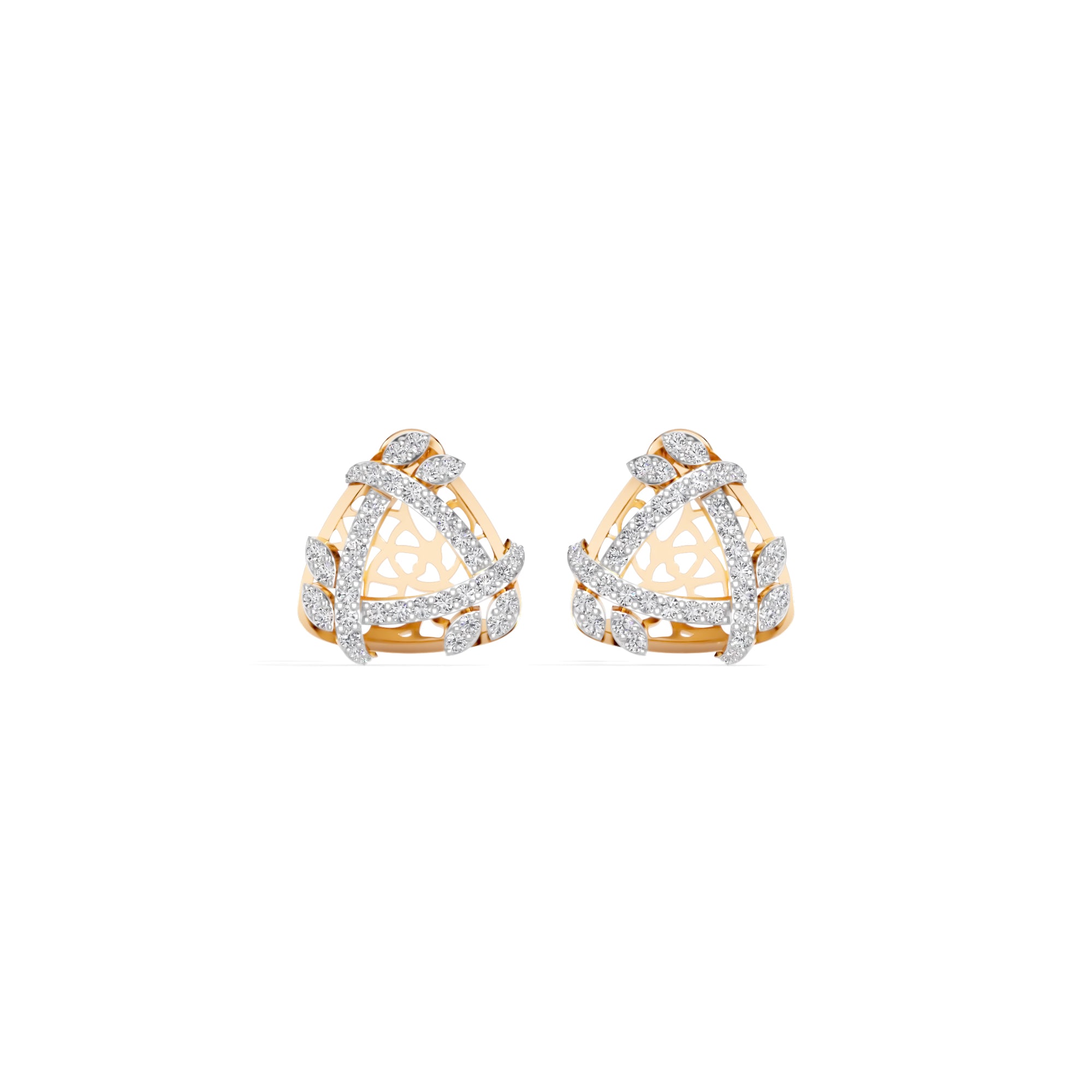 Rose Gold Geometric Floral Pave Design Round Lab Grown Diamond Zyara Earring
