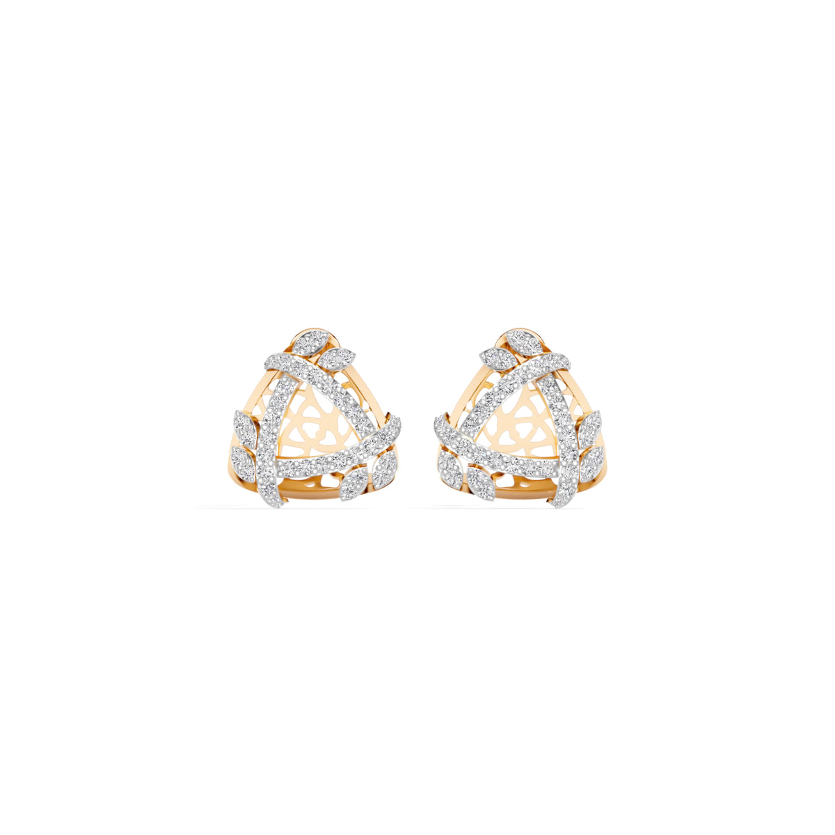 Rose Gold Geometric Floral Pave Design Round Lab Grown Diamond Zyara Earring