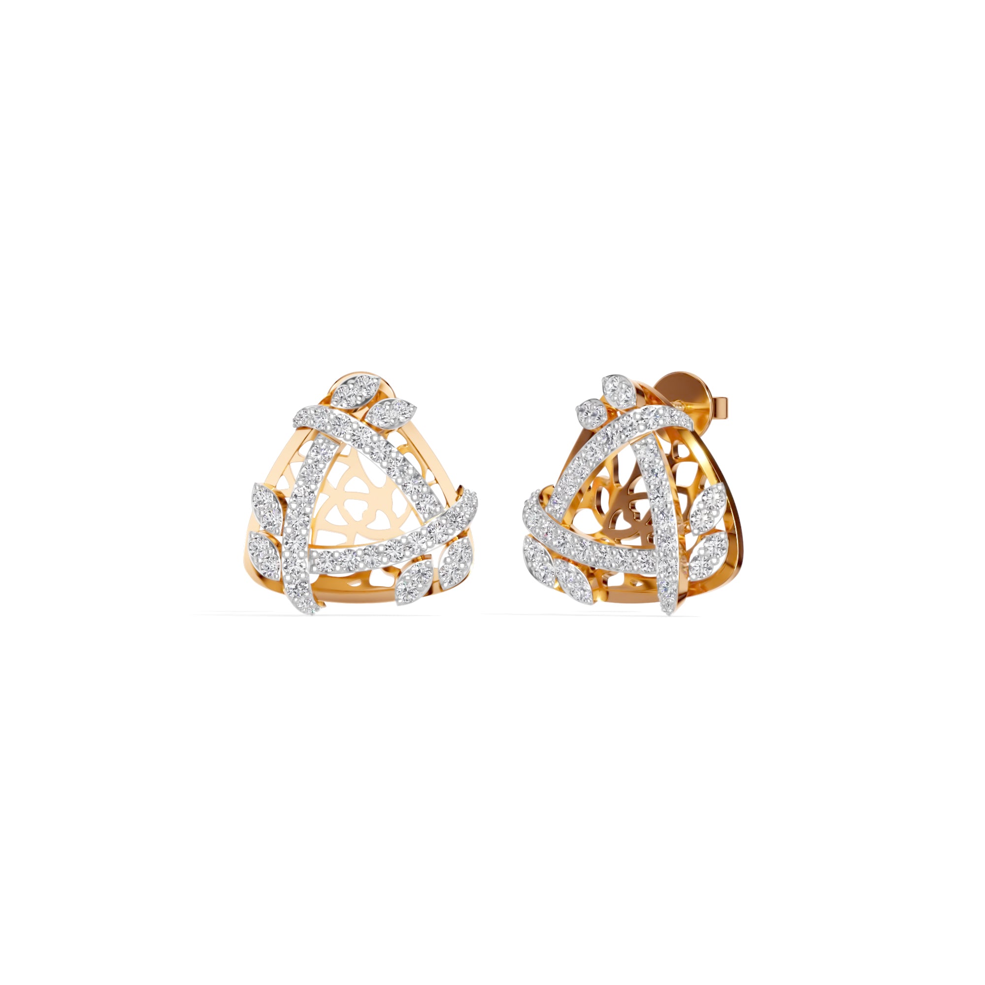 Rose Gold Geometric Floral Pave Design Round Lab Grown Diamond Zyara Earring