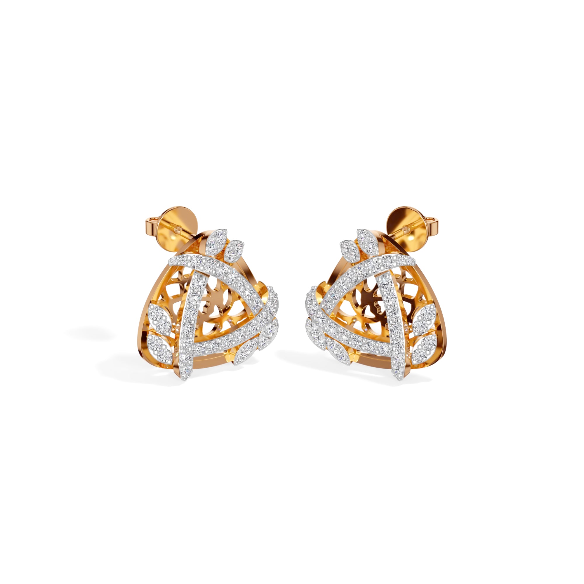 Rose Gold Geometric Floral Pave Design Round Lab Grown Diamond Zyara Earring