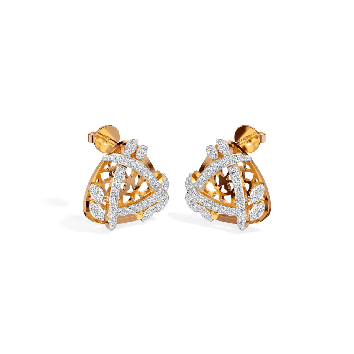 Rose Gold Geometric Floral Pave Design Round Lab Grown Diamond Zyara Earring