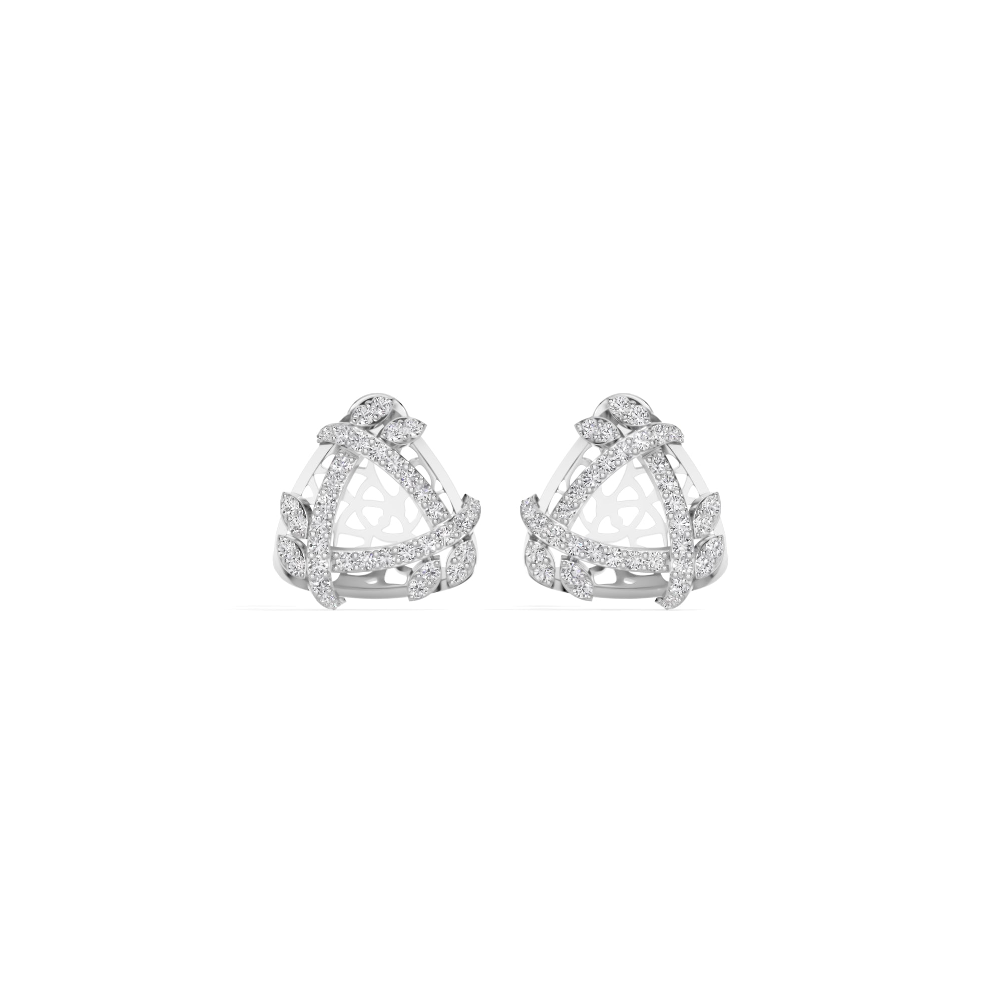 White Gold Geometric Floral Pave Design Round Lab Grown Diamond Zyara Earring
