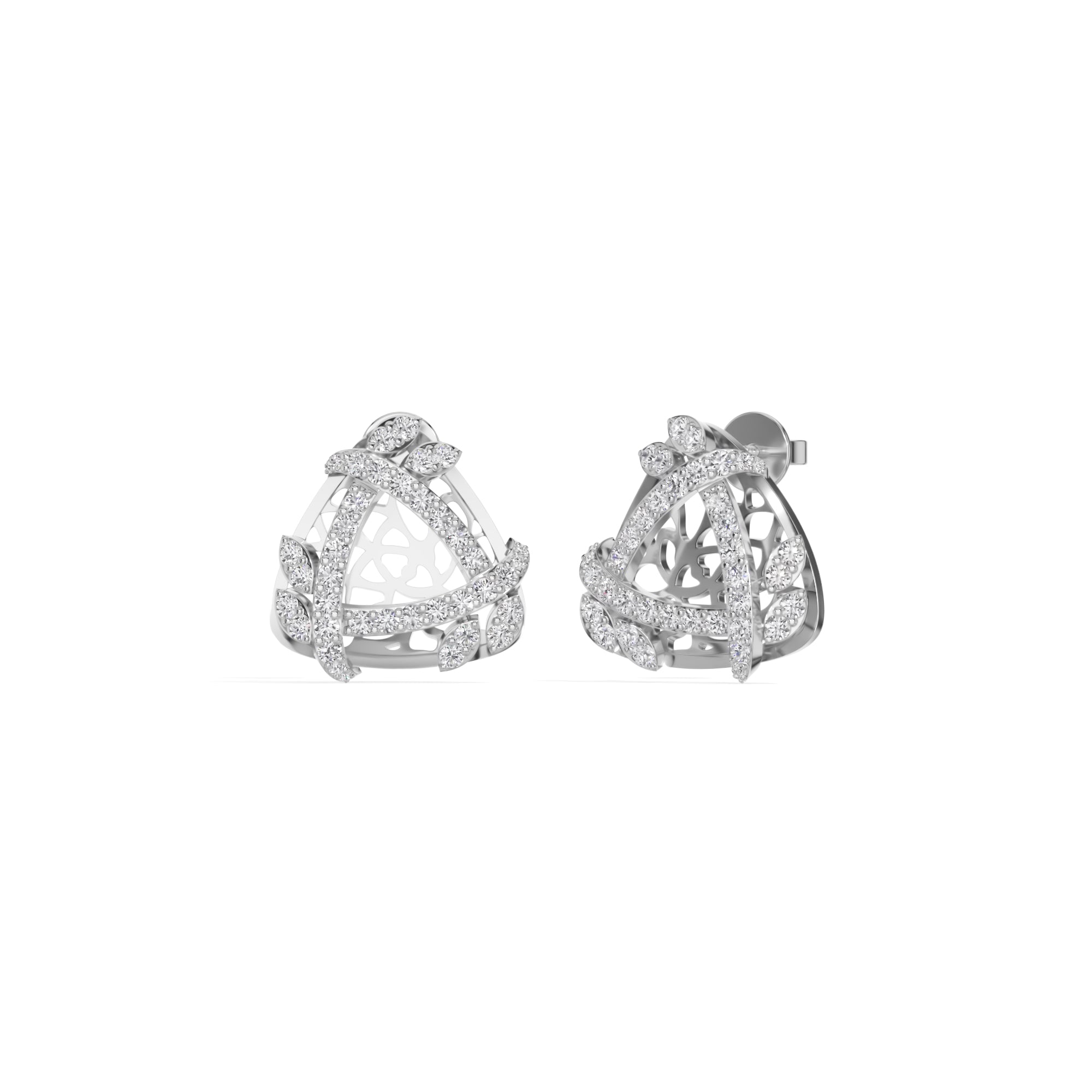 White Gold Geometric Floral Pave Design Round Lab Grown Diamond Zyara Earring