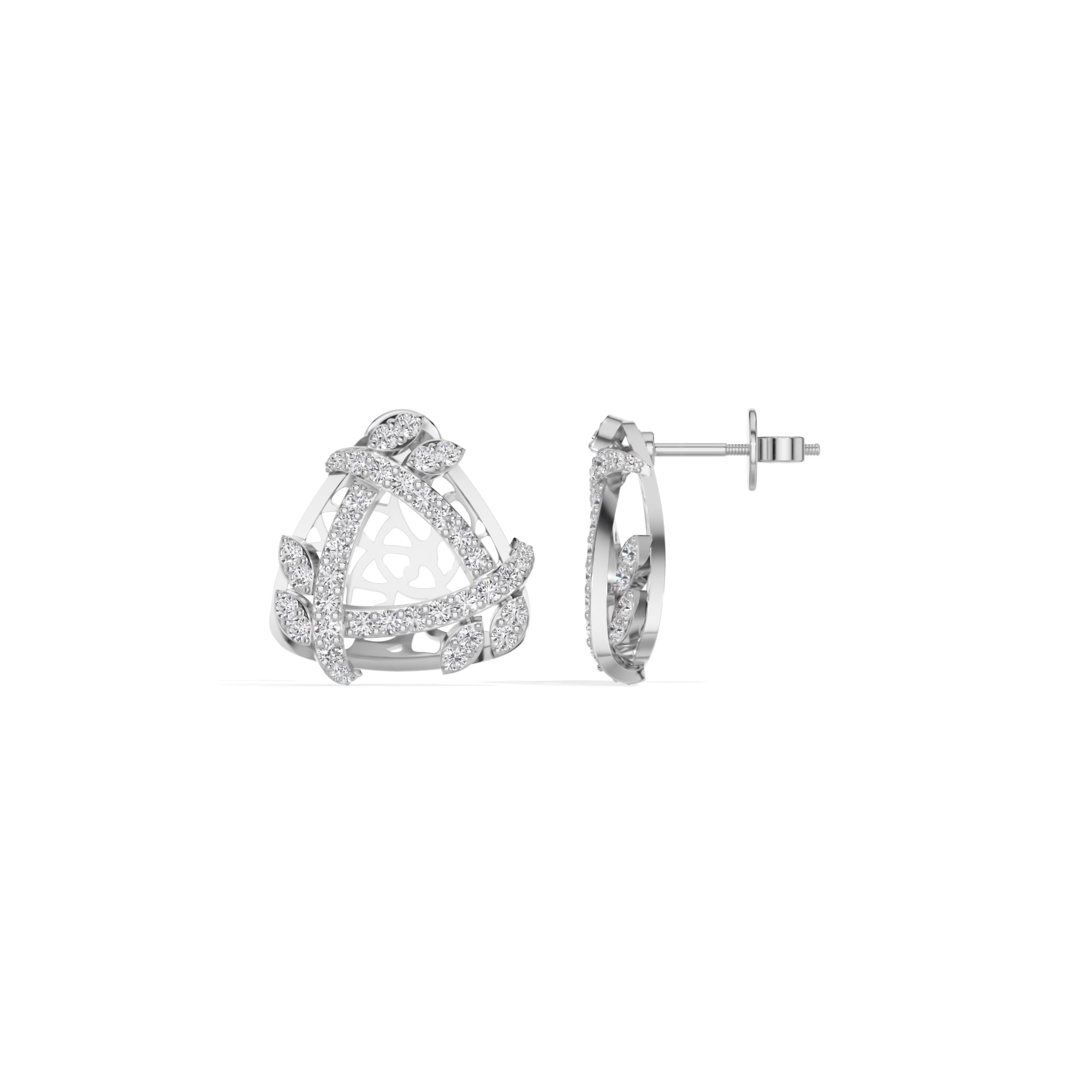 White Gold Geometric Floral Pave Design Round Lab Grown Diamond Zyara Earring
