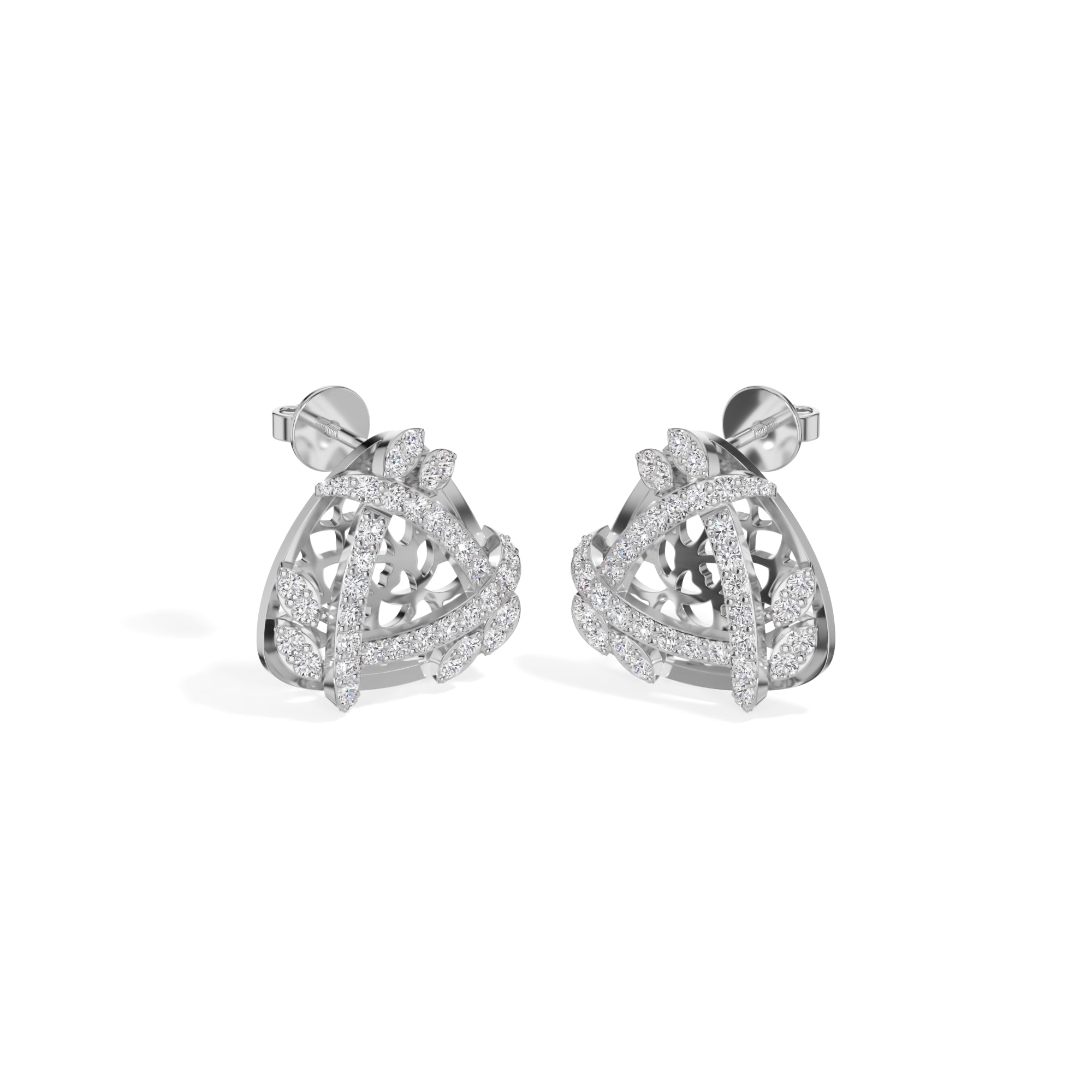 White Gold Geometric Floral Pave Design Round Lab Grown Diamond Zyara Earring