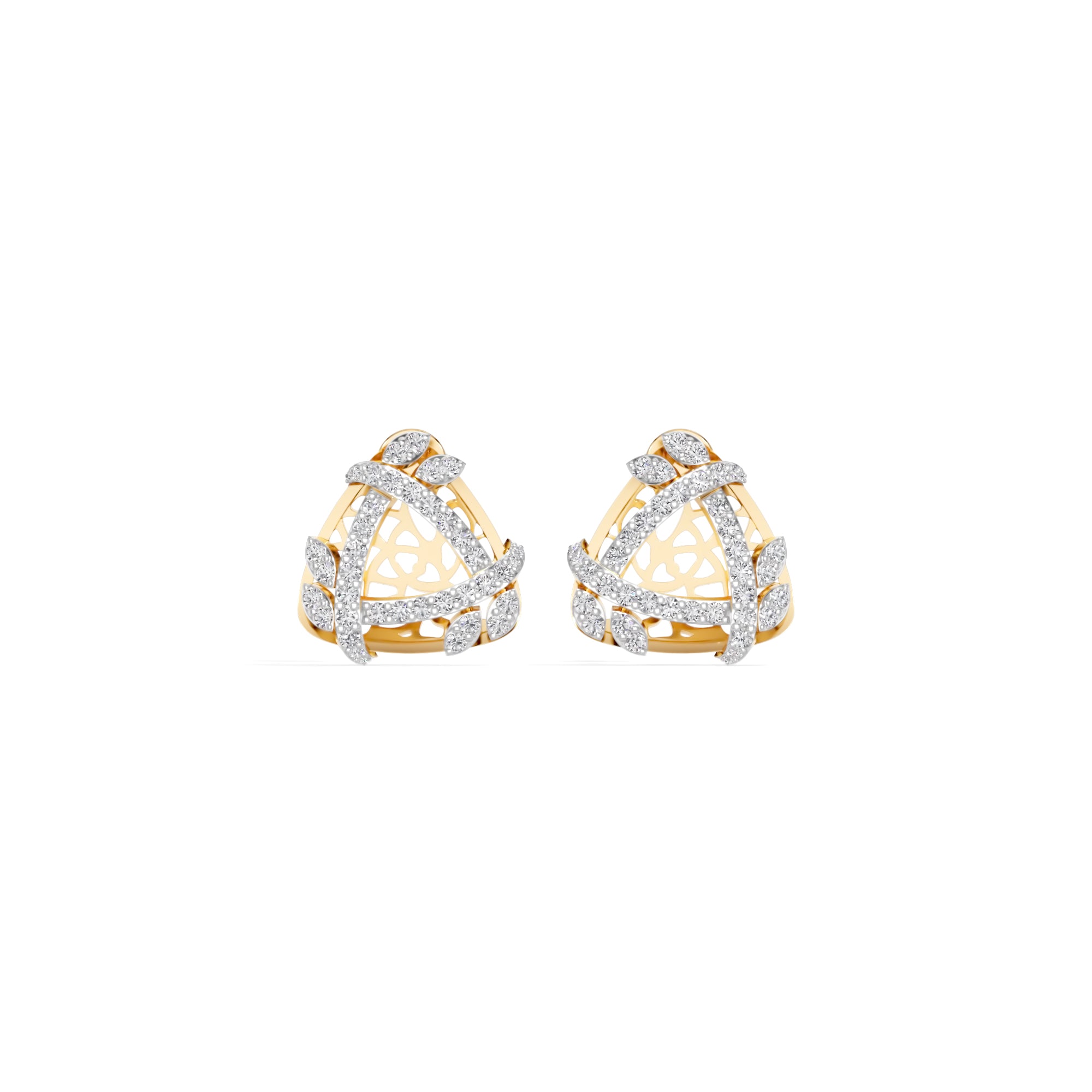 Yellow Gold Geometric Floral Pave Design Round Lab Grown Diamond Zyara Earring