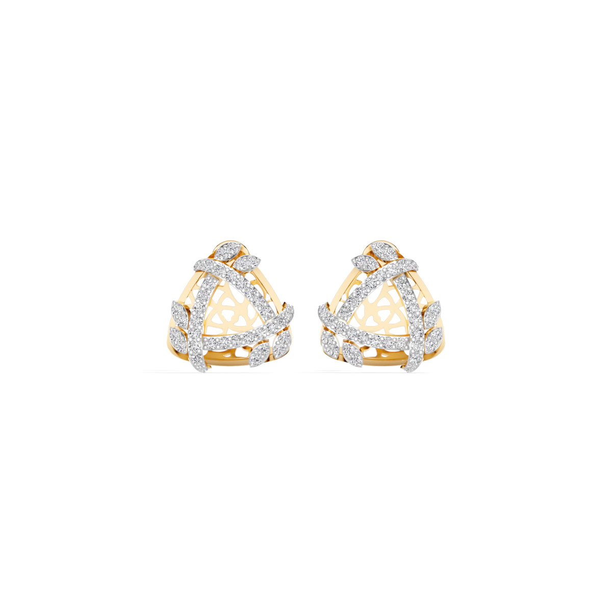Yellow Gold Geometric Floral Pave Design Round Lab Grown Diamond Zyara Earring