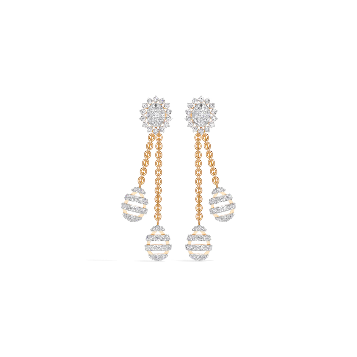 Rose Gold 2Ct Floral Halo Tassel Drop Design Round Lab Grown Diamond Zalara Earring