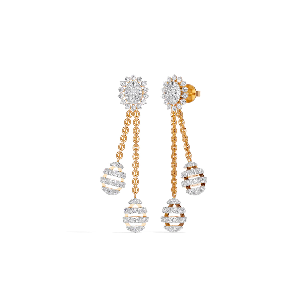 Rose Gold 2Ct Floral Halo Tassel Drop Design Round Lab Grown Diamond Zalara Earring