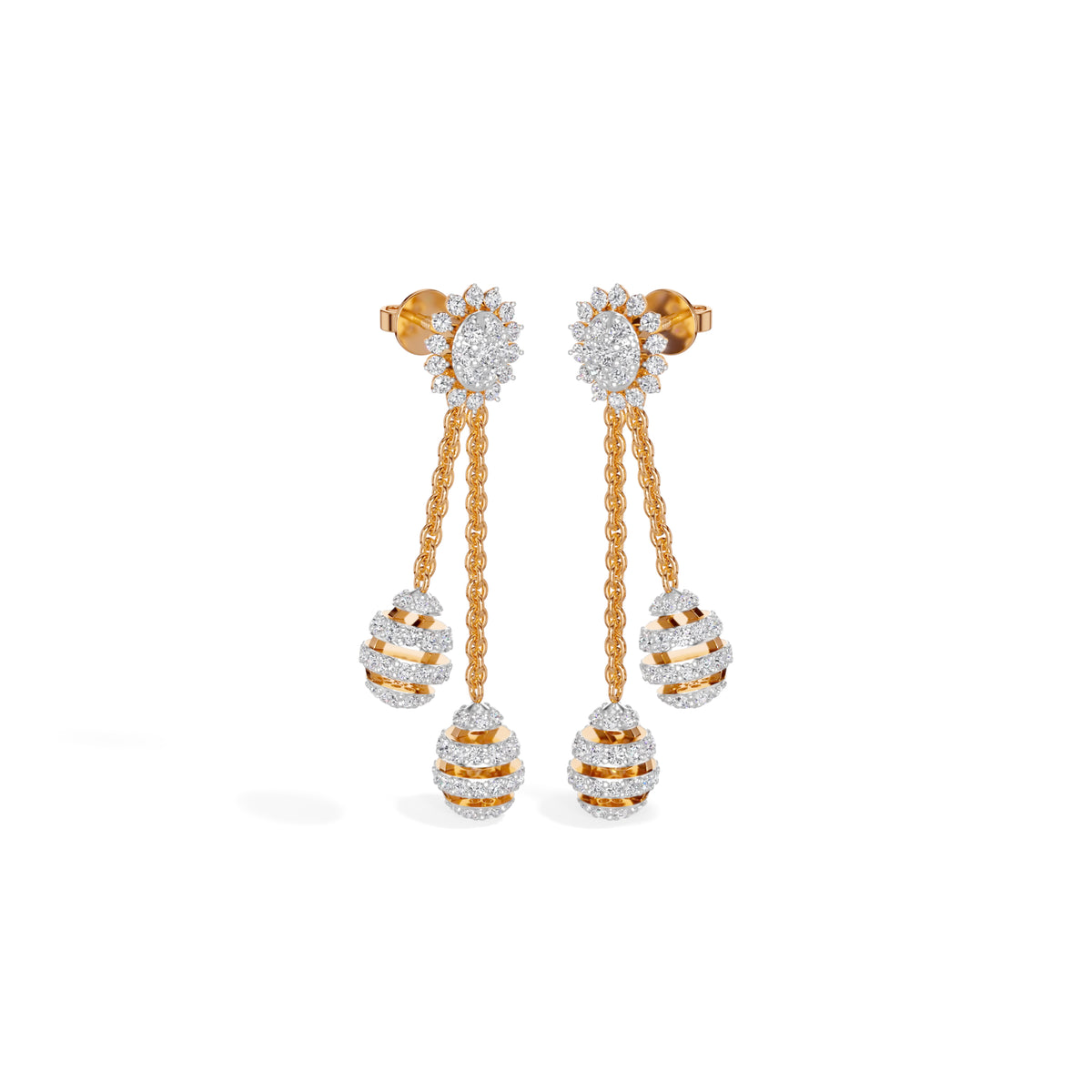 Rose Gold 2Ct Floral Halo Tassel Drop Design Round Lab Grown Diamond Zalara Earring
