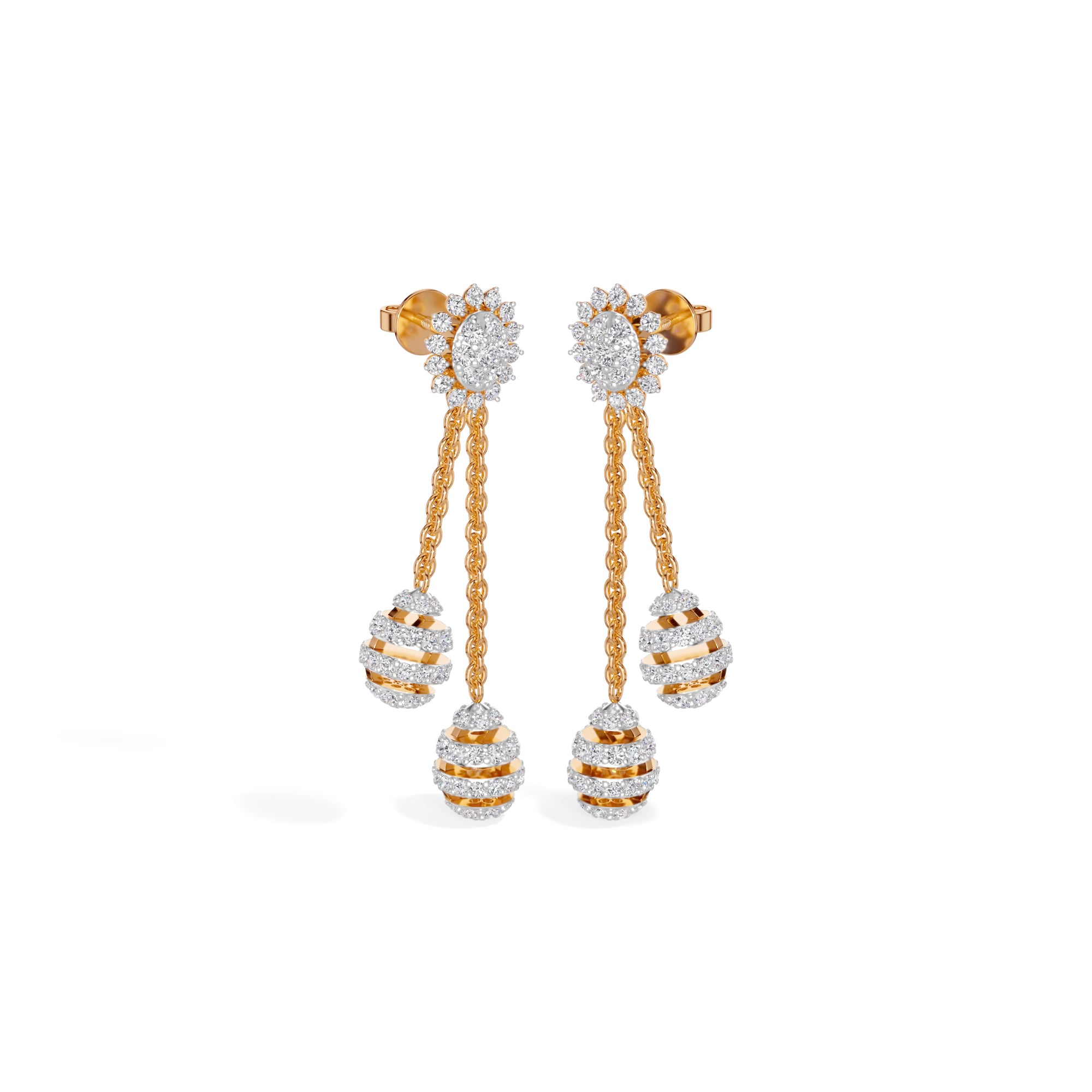 Rose Gold 2Ct Floral Halo Tassel Drop Design Round Lab Grown Diamond Zalara Earring