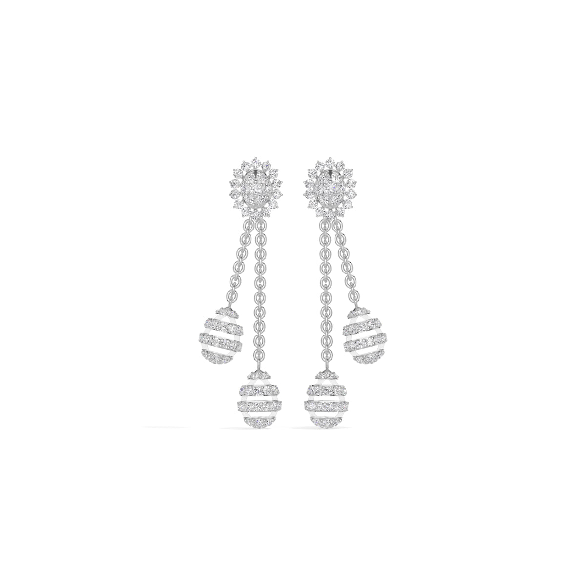 White Gold 2Ct Floral Halo Tassel Drop Design Round Lab Grown Diamond Zalara Earring