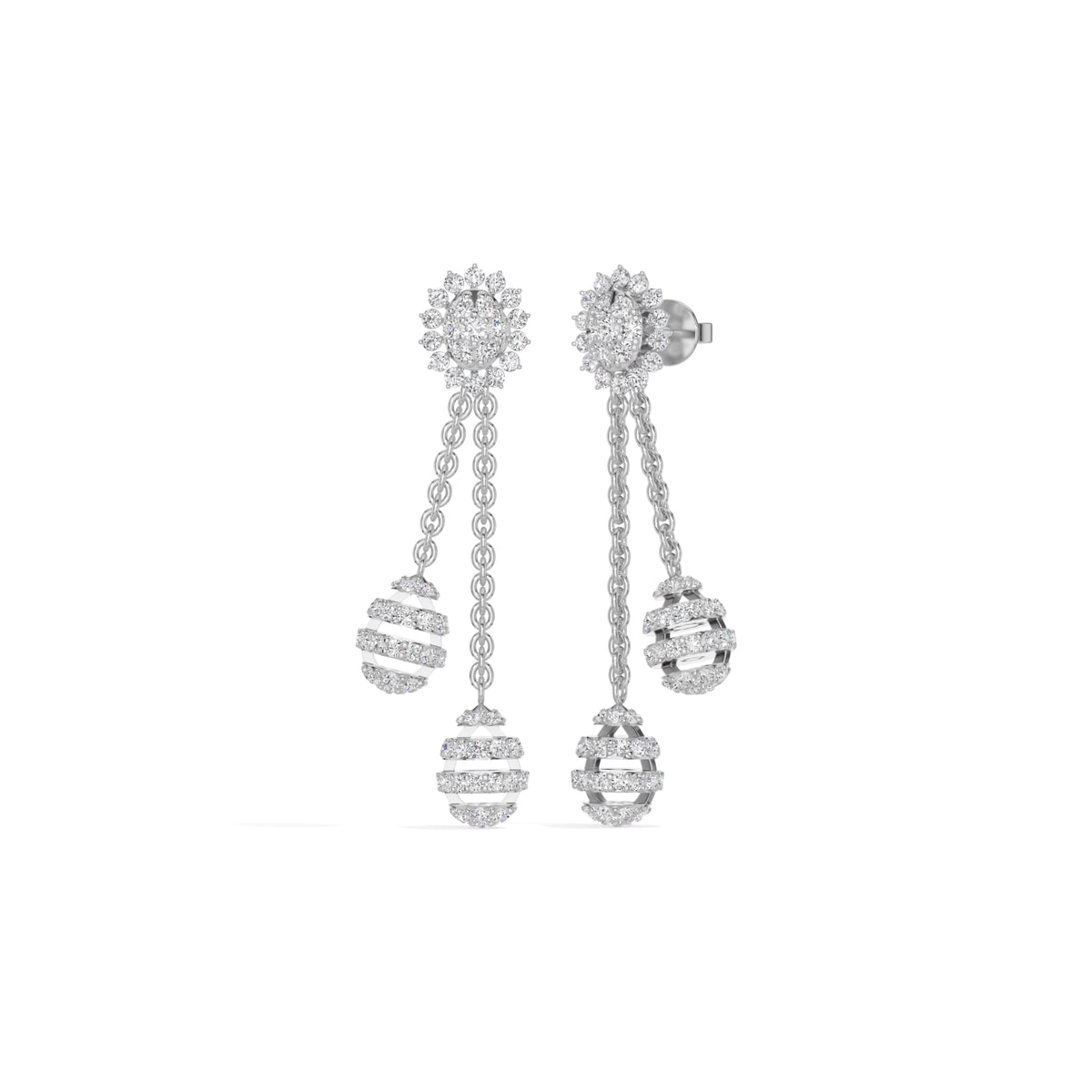 White Gold 2Ct Floral Halo Tassel Drop Design Round Lab Grown Diamond Zalara Earring