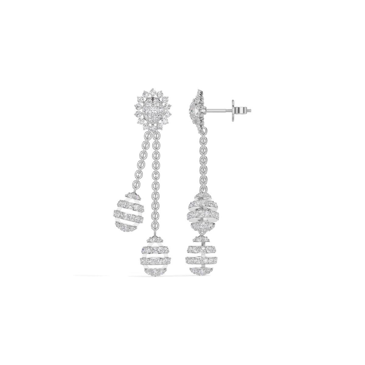 White Gold 2Ct Floral Halo Tassel Drop Design Round Lab Grown Diamond Zalara Earring
