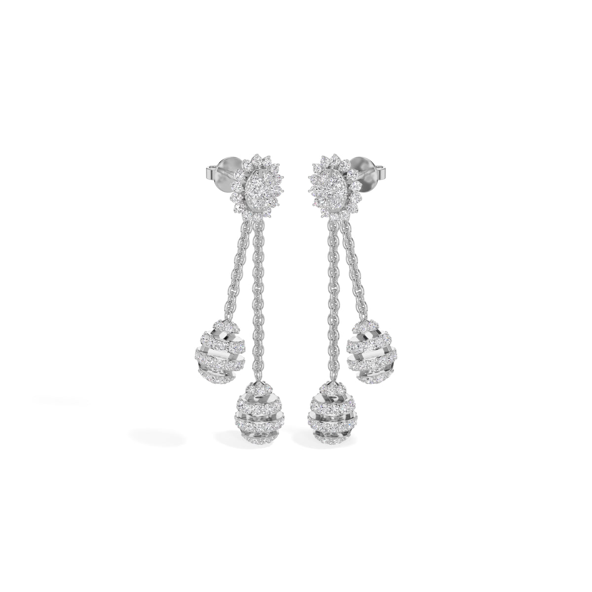 White Gold 2Ct Floral Halo Tassel Drop Design Round Lab Grown Diamond Zalara Earring